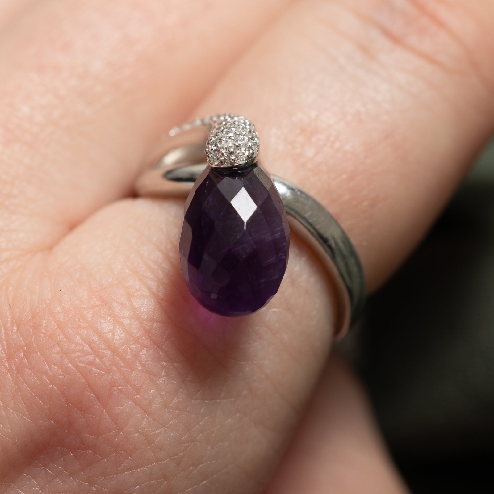 Briolette Amethyst & Diamond Ring | 5.00ct, 0.22ctw | SZ 7 |