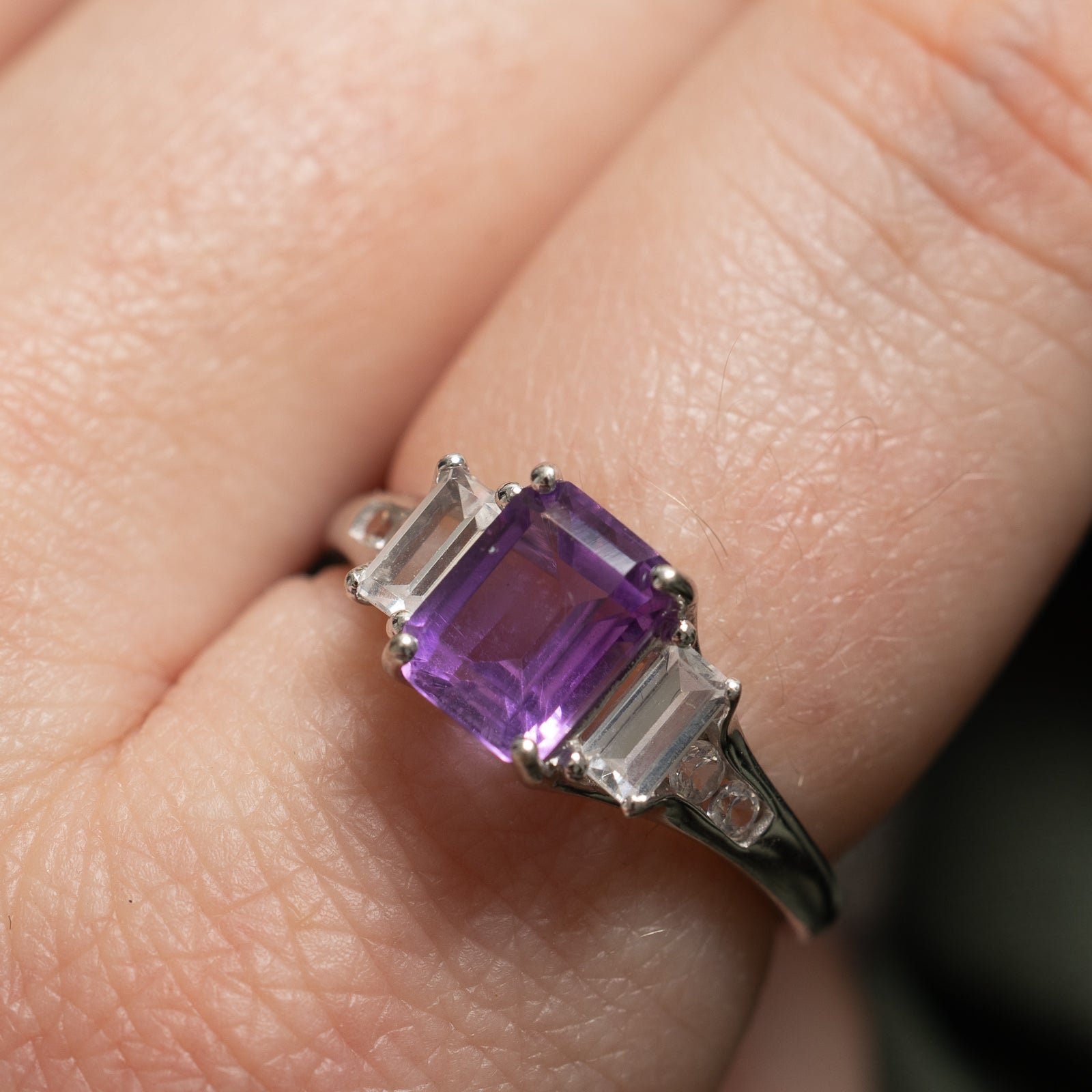 Three Stone Amethyst & Sapphire Ring | 1.50ct, 0.60ctw | SZ 7 |