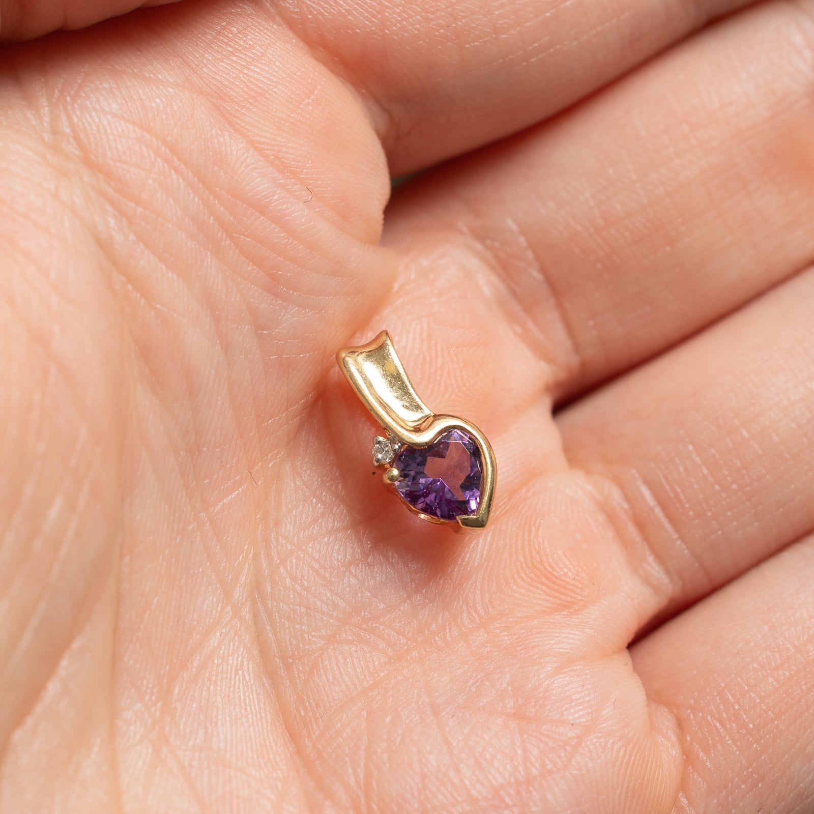 Heart Cut Amethyst & Diamond Pendant | 0.40ct, 0.01ct |
