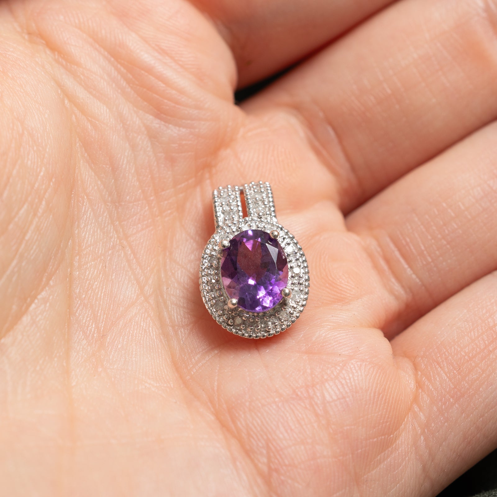 Amethyst & Diamond Halo Pendant | 1.70ct, 0.08ctw |