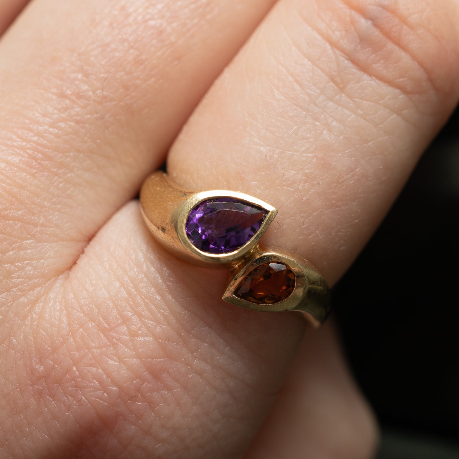 Bezel Set Amethyst & Pear Toi et Moi Ring | 0.70ct, 0.30ct | SZ 7.5 |