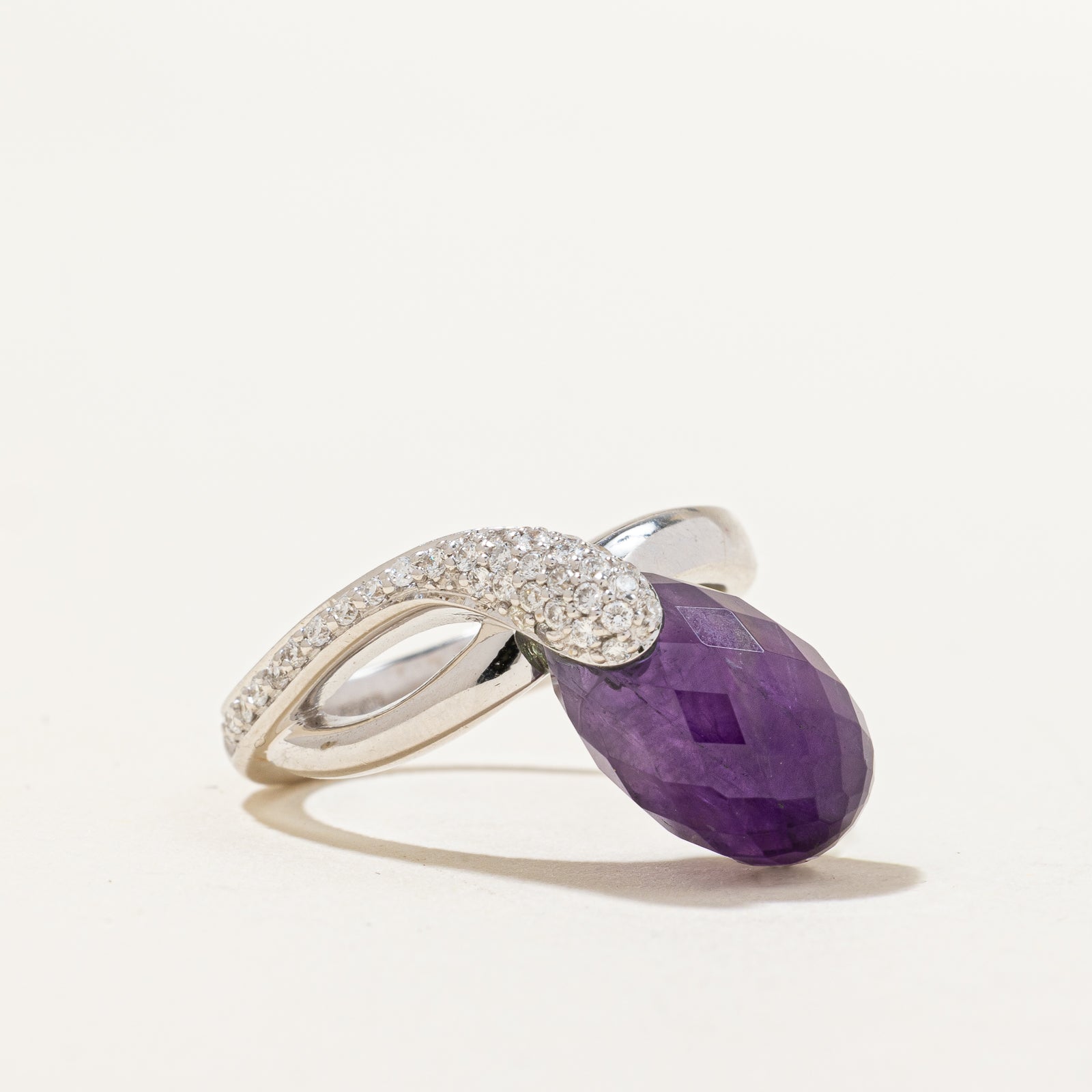 Briolette Amethyst & Diamond Ring | 5.00ct, 0.22ctw | SZ 7 |