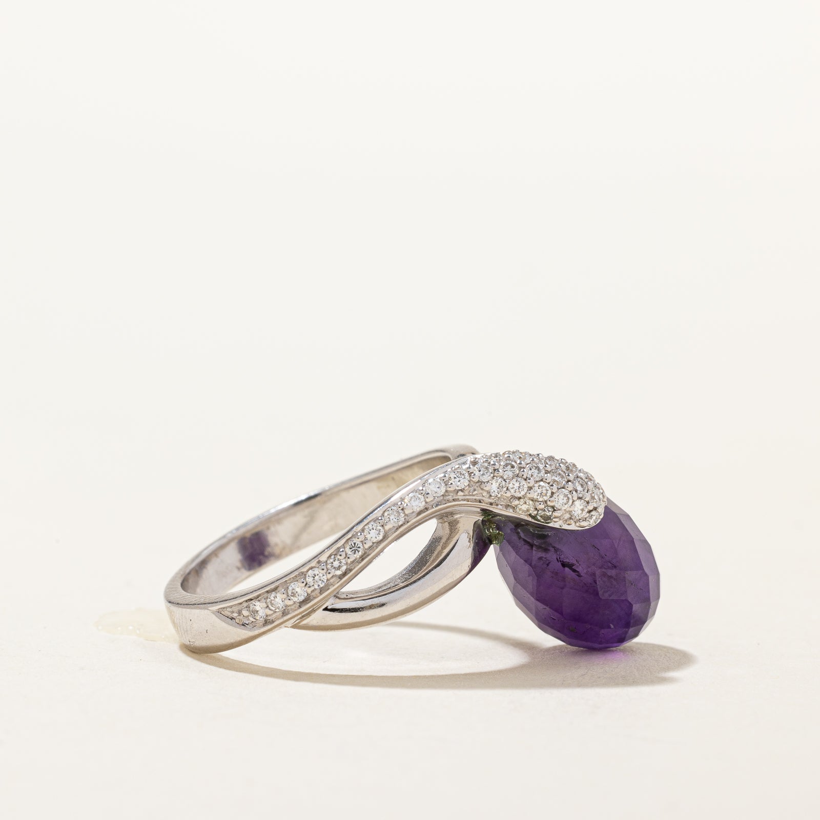 Briolette Amethyst & Diamond Ring | 5.00ct, 0.22ctw | SZ 7 |
