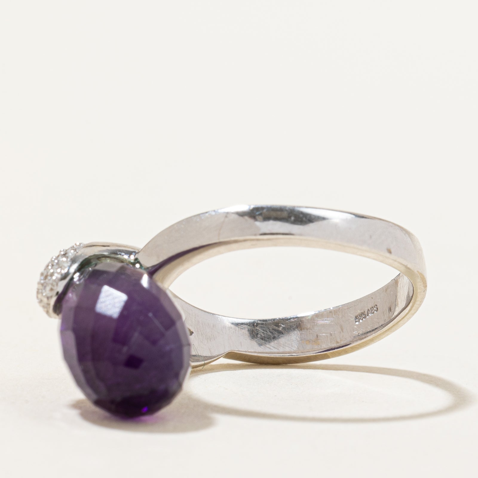 Briolette Amethyst & Diamond Ring | 5.00ct, 0.22ctw | SZ 7 |