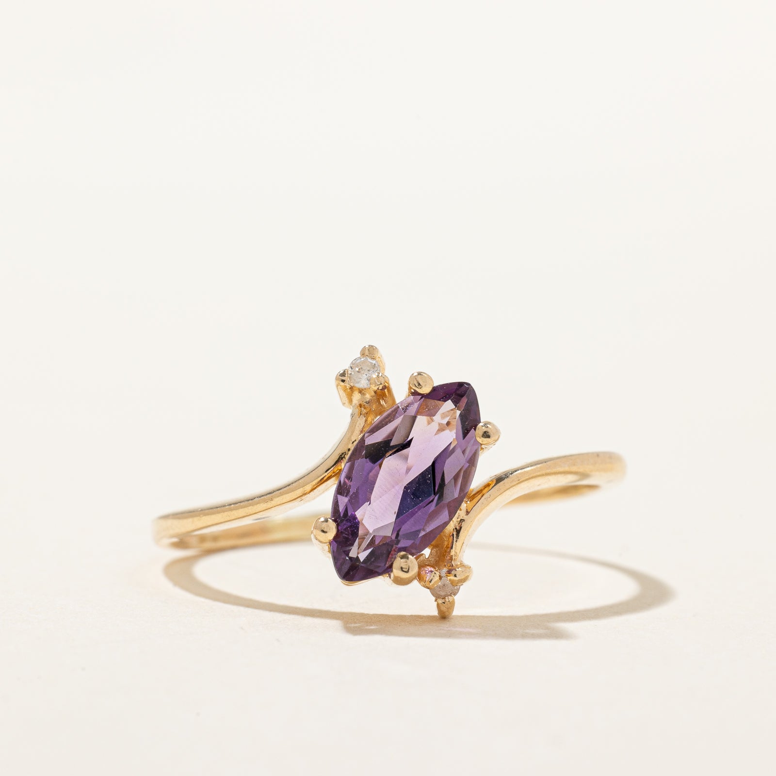 Marquise Cut Amethyst & Diamond Ring | 0.70ct, 0.01ctw | SZ 9 |