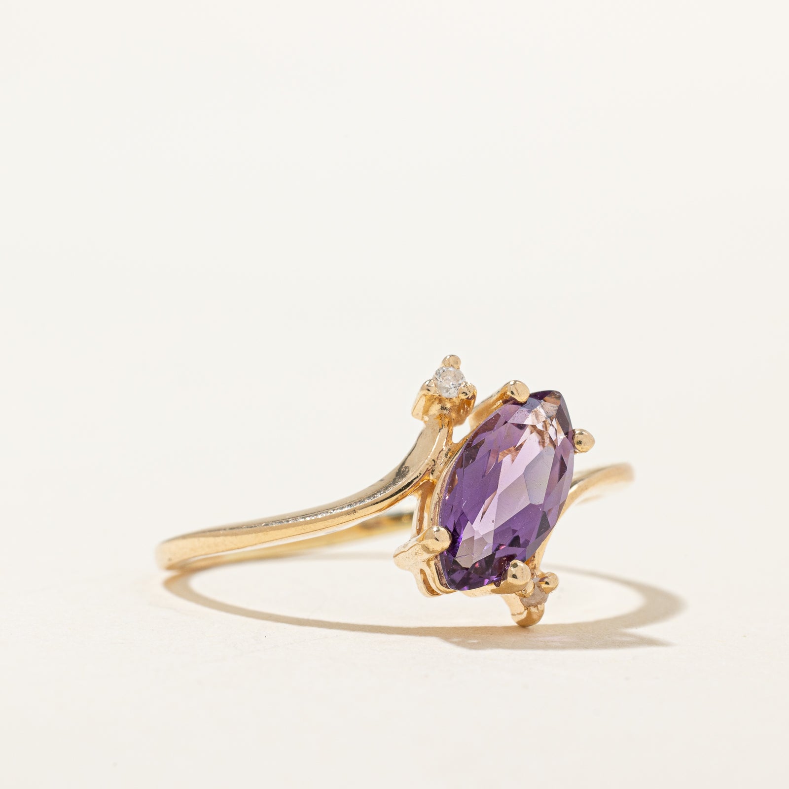 Marquise Cut Amethyst & Diamond Ring | 0.70ct, 0.01ctw | SZ 9 |