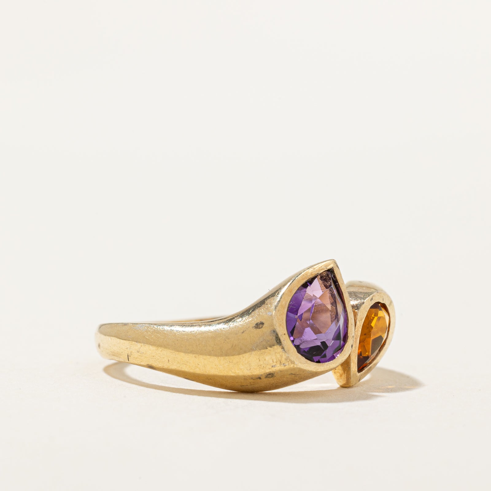 Bezel Set Amethyst & Pear Toi et Moi Ring | 0.70ct, 0.30ct | SZ 7.5 |