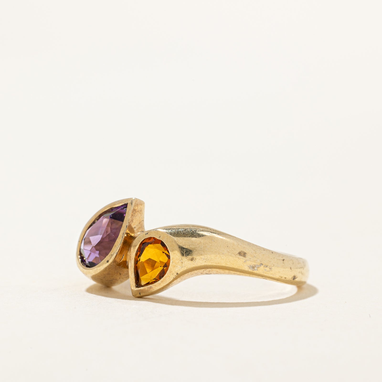 Bezel Set Amethyst & Pear Toi et Moi Ring | 0.70ct, 0.30ct | SZ 7.5 |