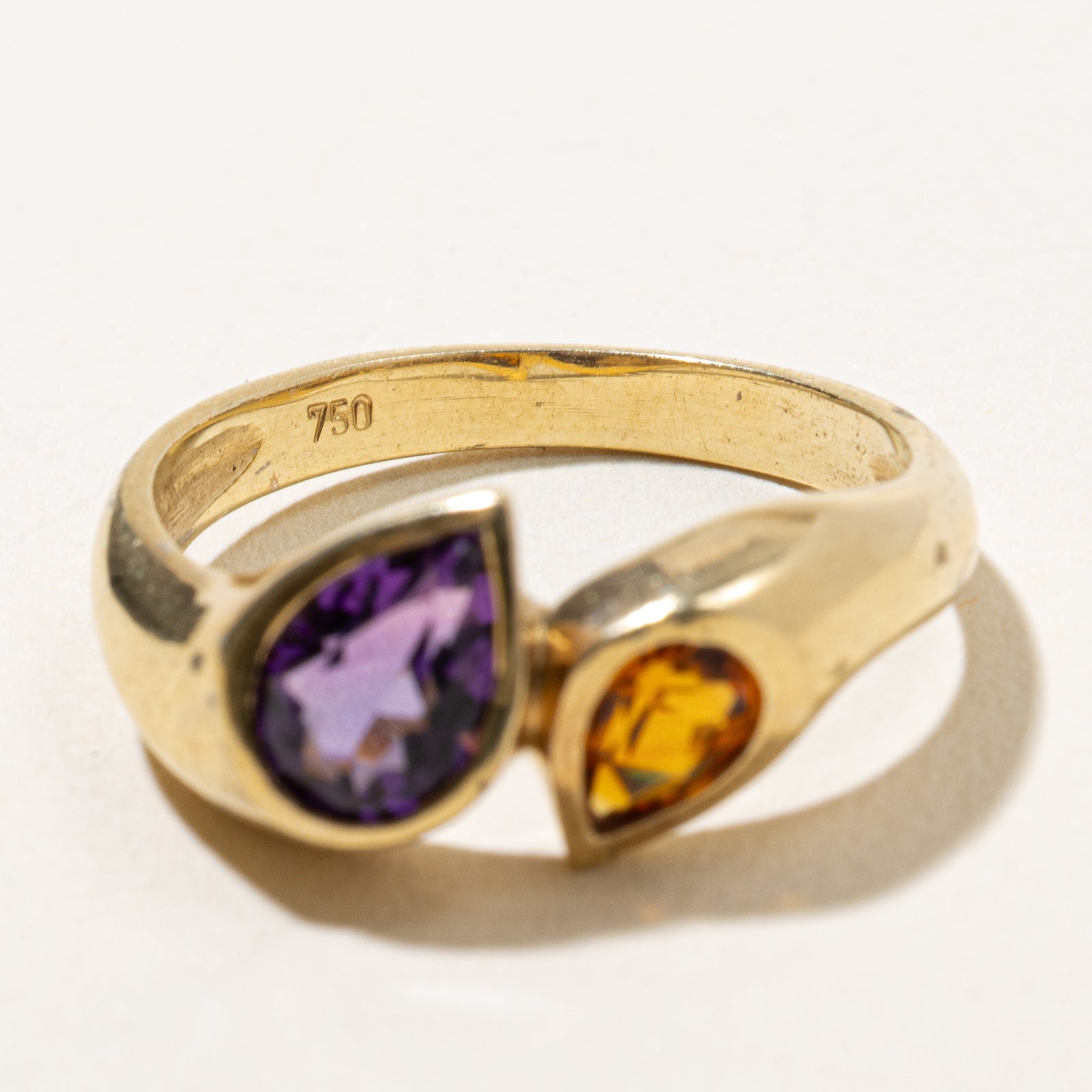 Bezel Set Amethyst & Pear Toi et Moi Ring | 0.70ct, 0.30ct | SZ 7.5 |