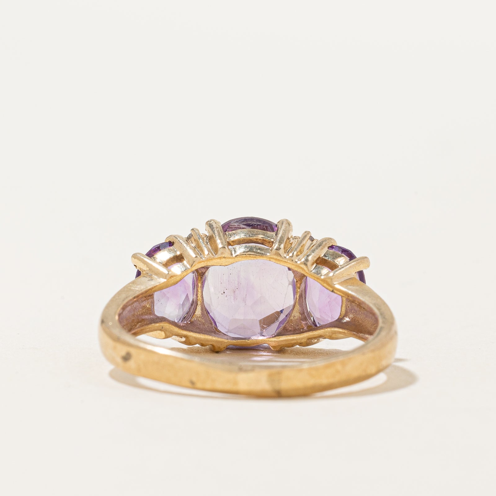 Three Stone Amethyst & Diamond Cocktail Ring | 3.50ctw, 0.02ctw | SZ 9 |