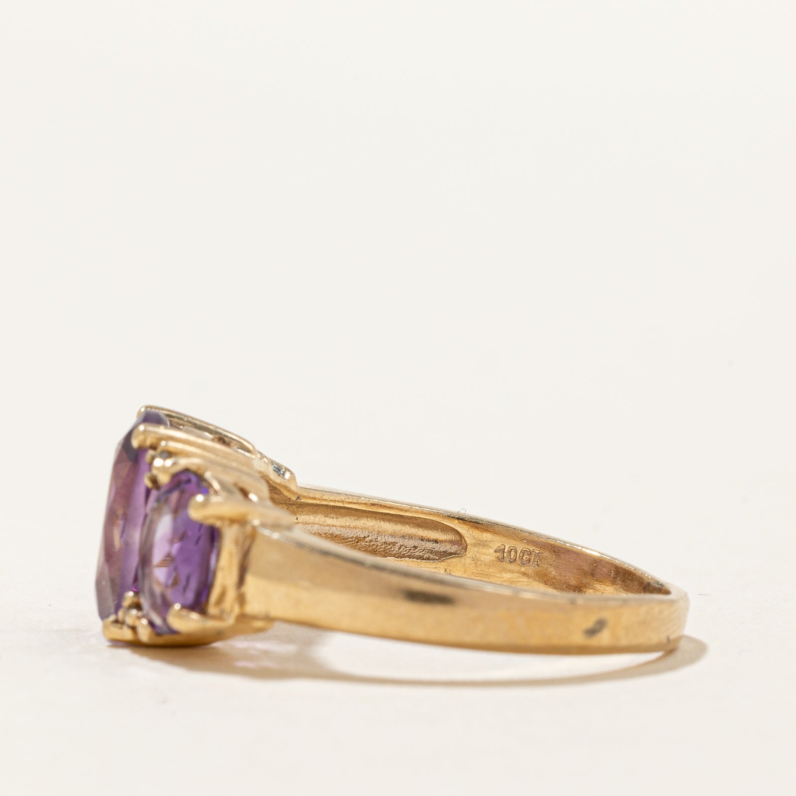 Three Stone Amethyst & Diamond Cocktail Ring | 3.50ctw, 0.02ctw | SZ 9 |