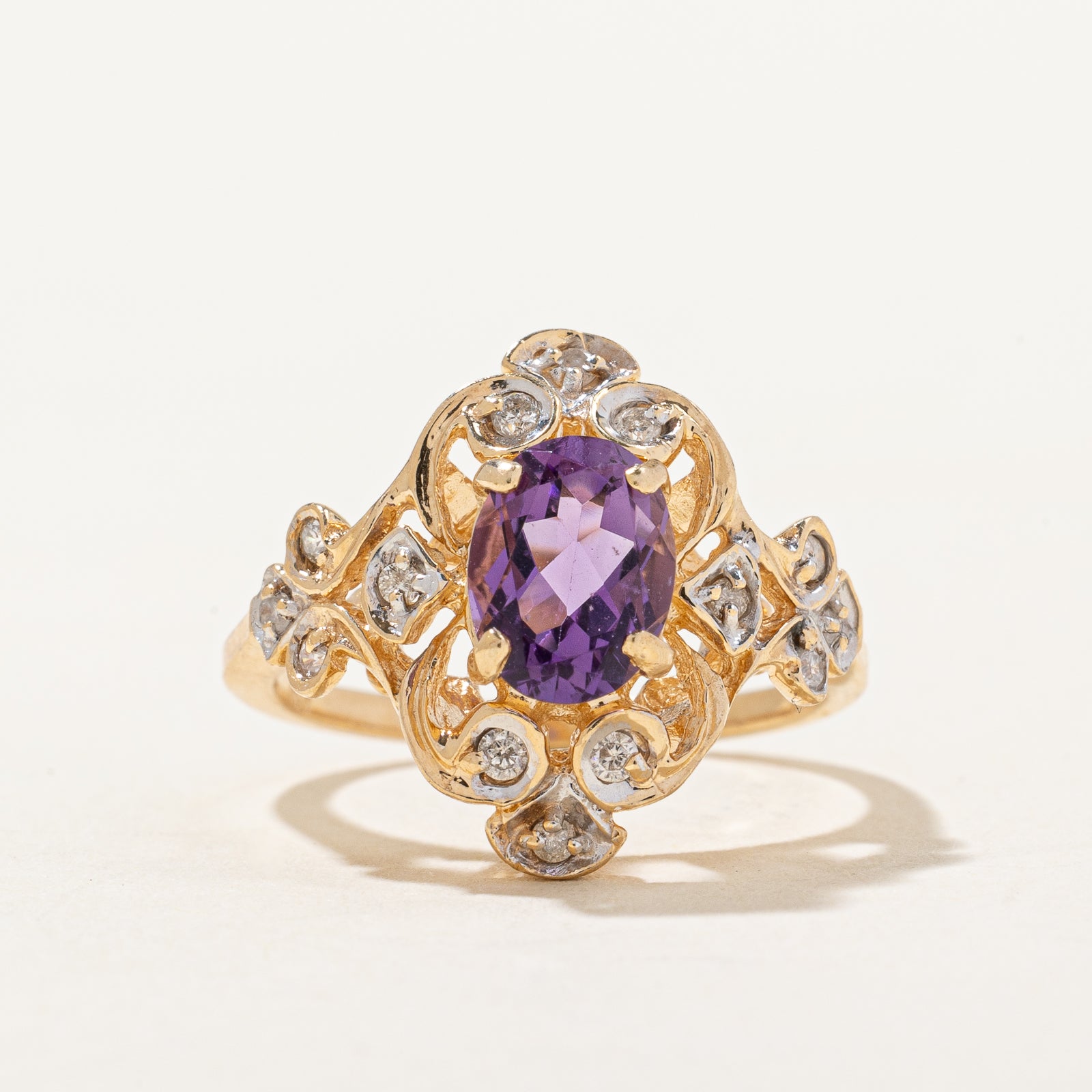 Amethyst & Diamond Vintage Ornate Ring | 1.00ct, 0.13ctw | SZ 6.25 |