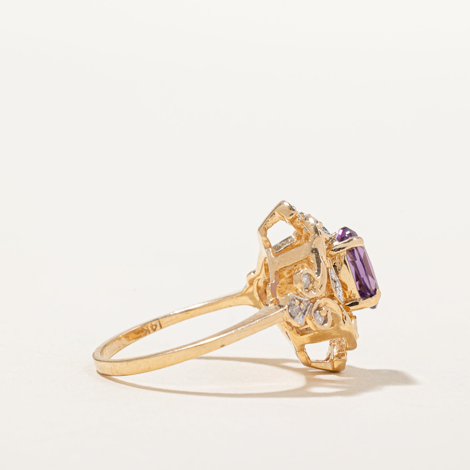 Amethyst & Diamond Vintage Ornate Ring | 1.00ct, 0.13ctw | SZ 6.25 |