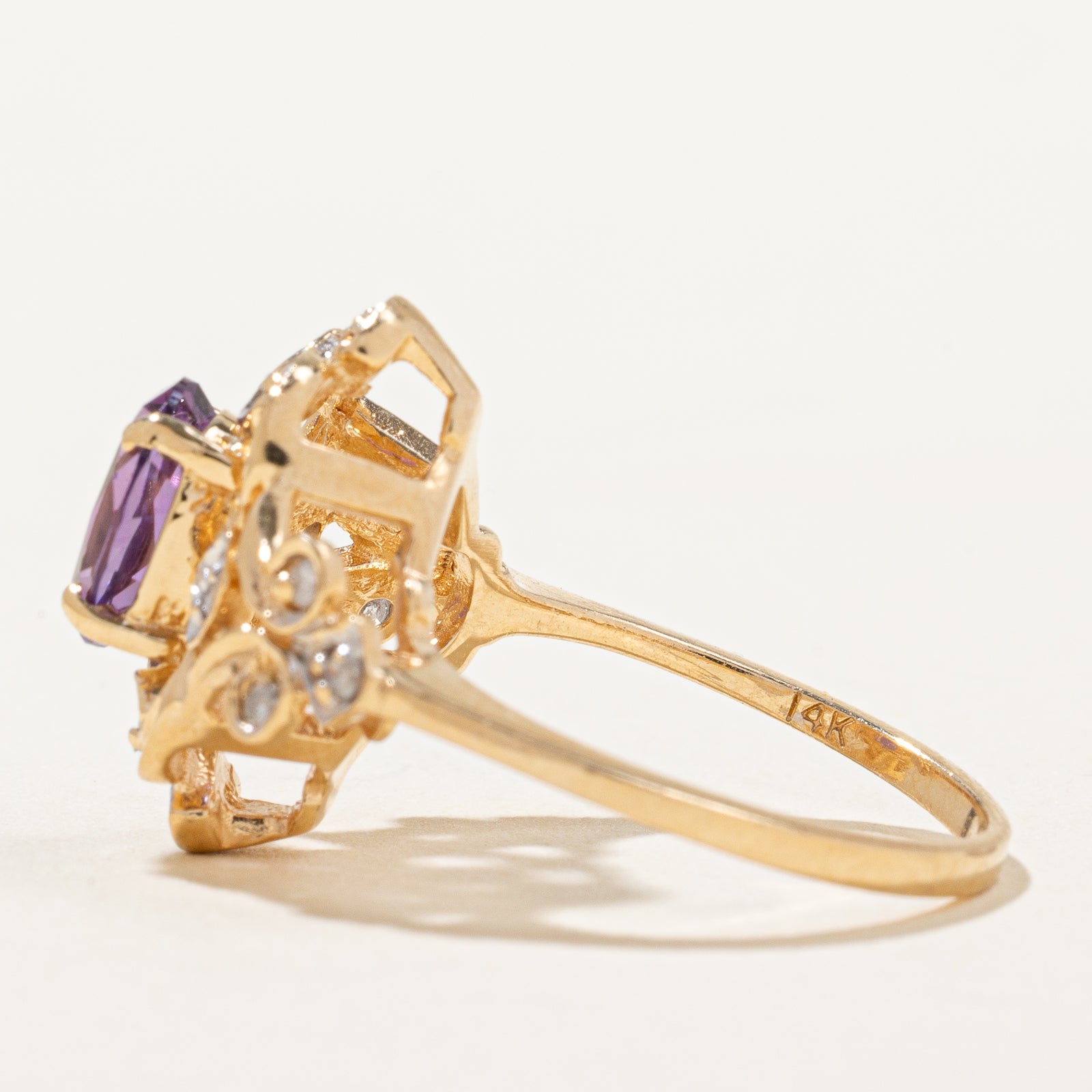 Amethyst & Diamond Vintage Ornate Ring | 1.00ct, 0.13ctw | SZ 6.25 |