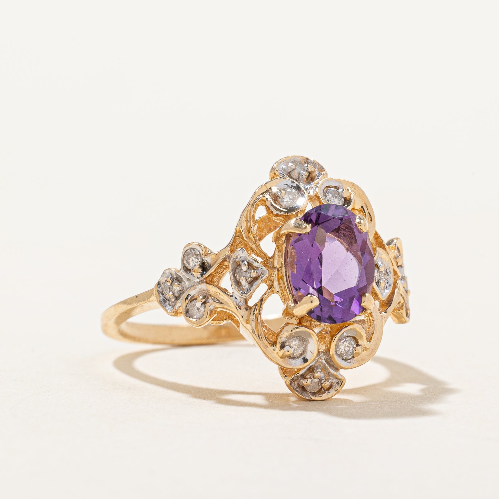 Amethyst & Diamond Vintage Ornate Ring | 1.00ct, 0.13ctw | SZ 6.25 |