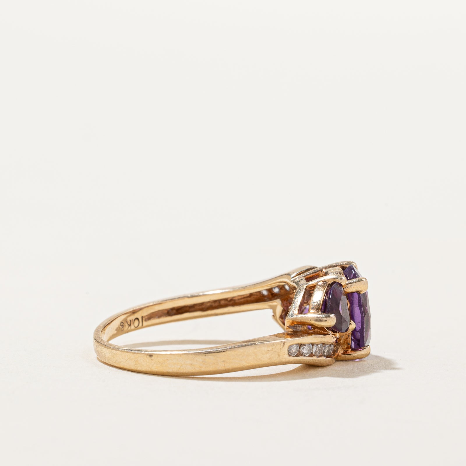 Three Stone Amethyst & Diamond Bypass Ring | 1.40ctw, 0.1ctw | SZ 6.25 |
