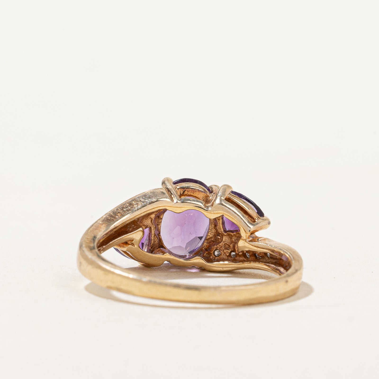 Three Stone Amethyst & Diamond Bypass Ring | 1.40ctw, 0.1ctw | SZ 6.25 |