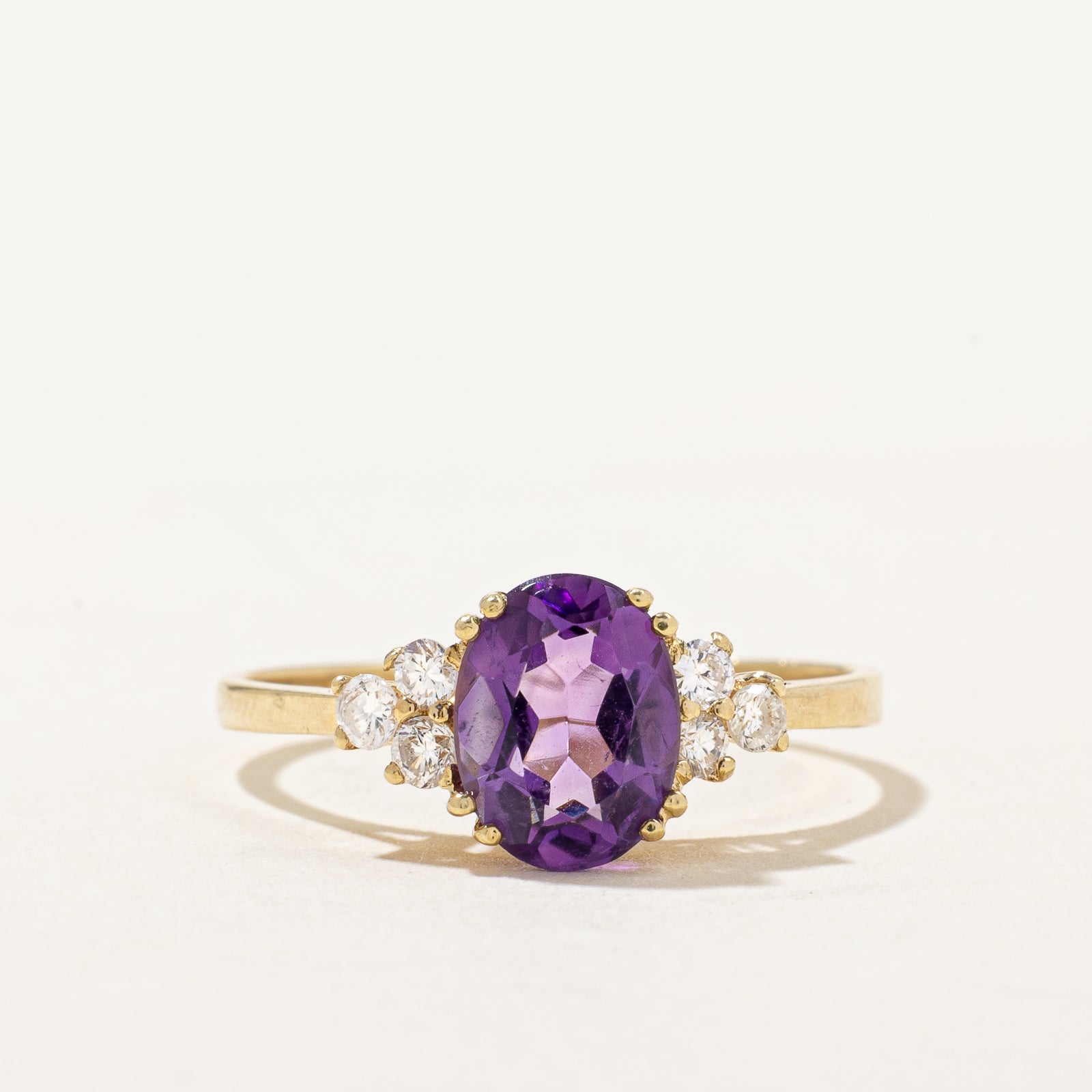 Oval Cut Amethyst & Diamond Ring | 1.00ct, 0.18ctw | SZ 7.25 |