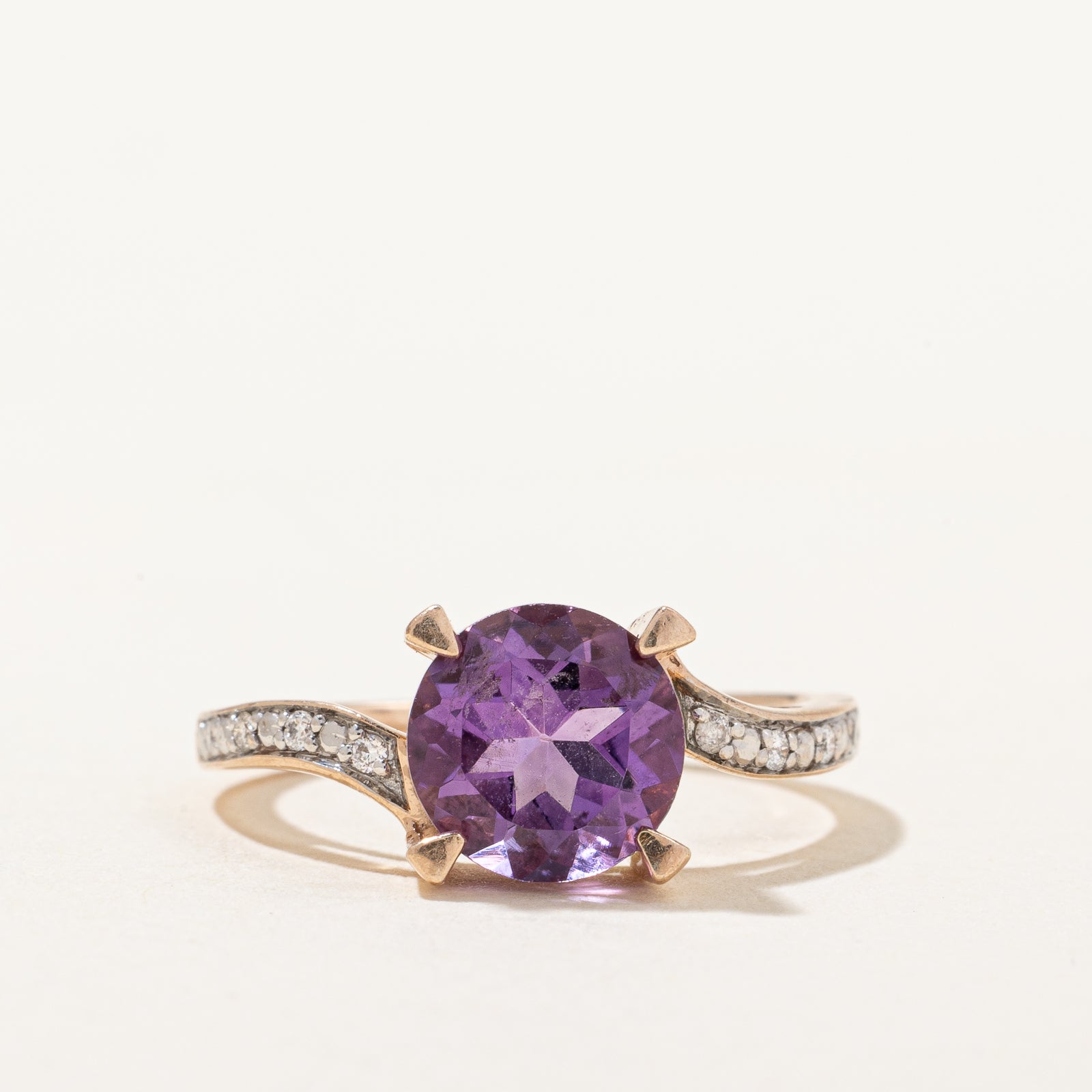 Round Amethyst & Diamond Bypass Ring | 1.60ct, 0.05ctw | SZ 6.75 |