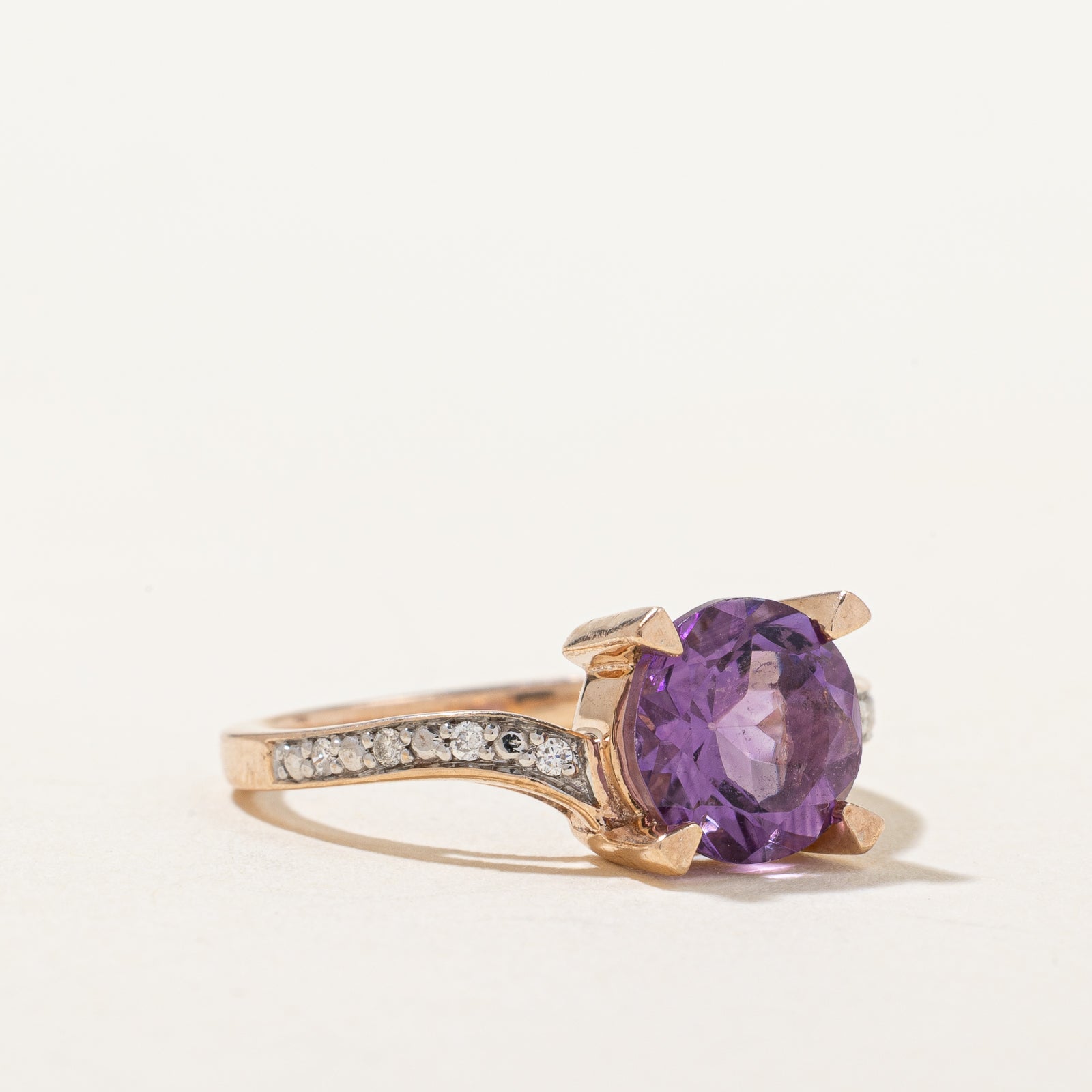 Round Amethyst & Diamond Bypass Ring | 1.60ct, 0.05ctw | SZ 6.75 |
