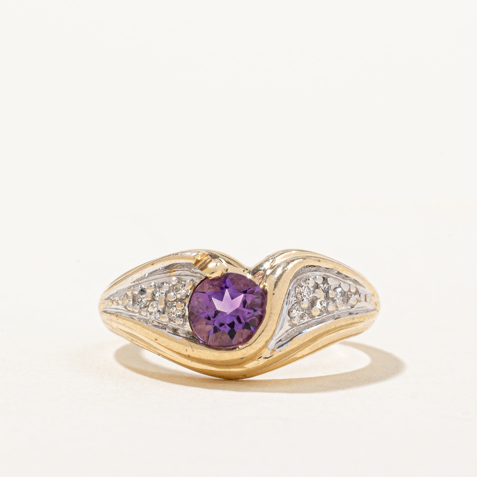 Semi Bezel Amethyst & Diamond Tapered Ring | 0.44ctm 0.07ctw | SZ 5.5 |