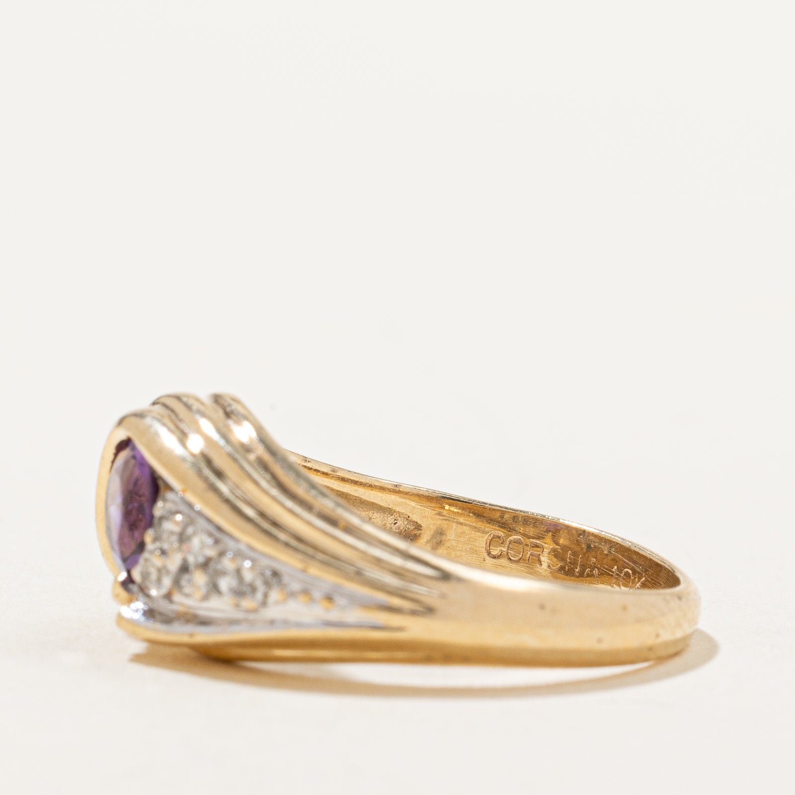 Semi Bezel Amethyst & Diamond Tapered Ring | 0.44ctm 0.07ctw | SZ 5.5 |