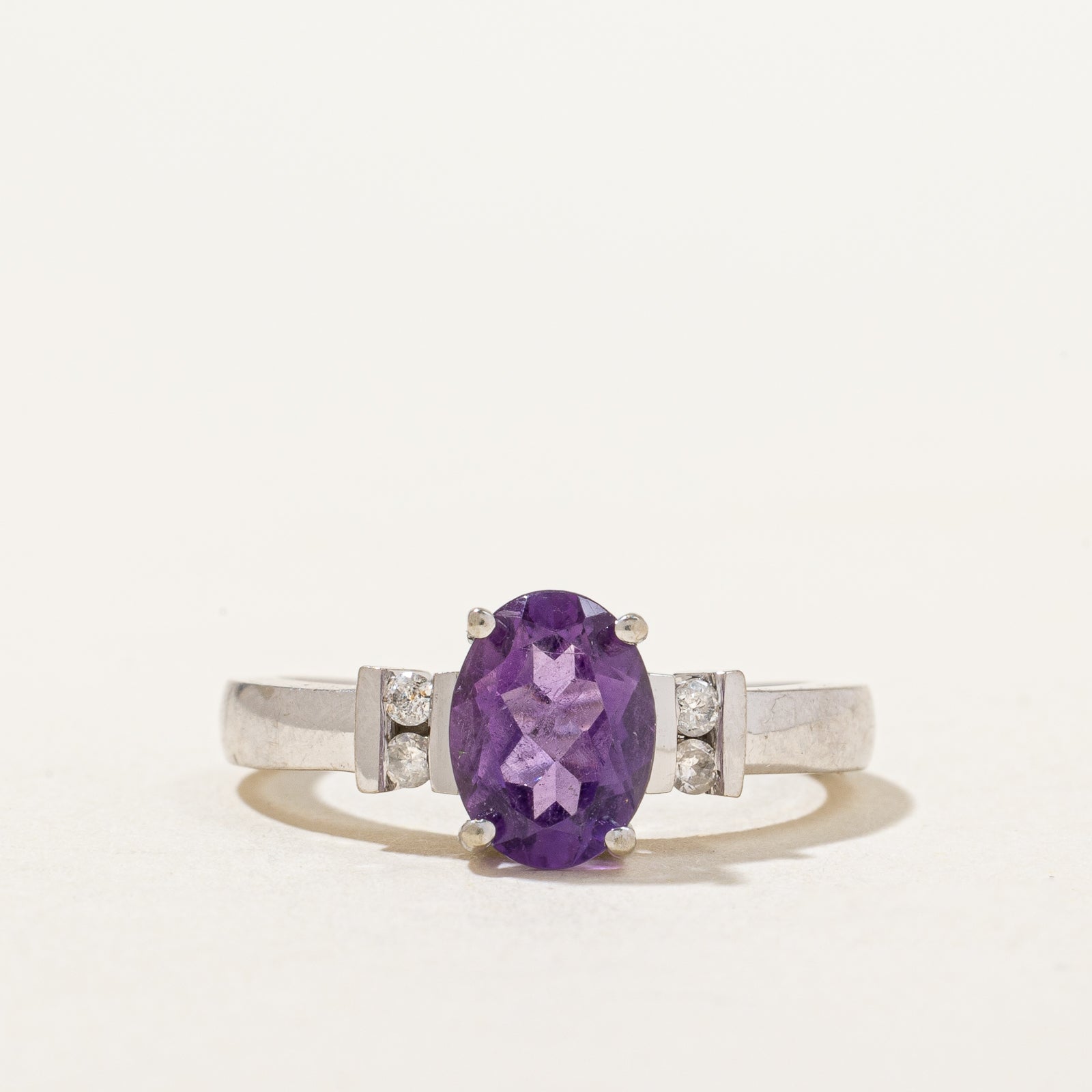Oval Cut Amethyst & Diamond Ring | 1.00ct, 0.08ctw | SZ 6 |