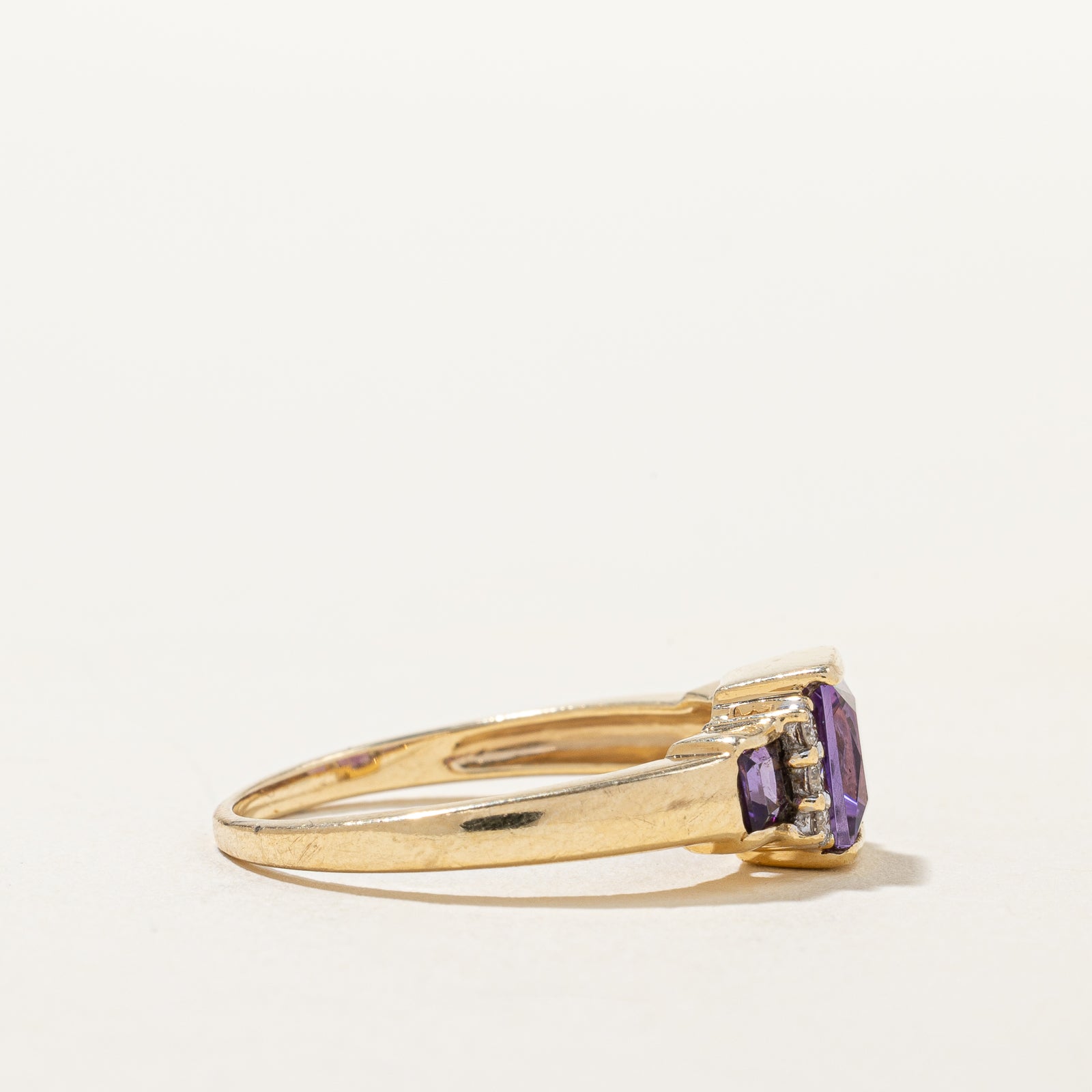Three Stone Amethyst & Diamond Ring | 1.12ctw, 0.09ctw | SZ 8.75 |
