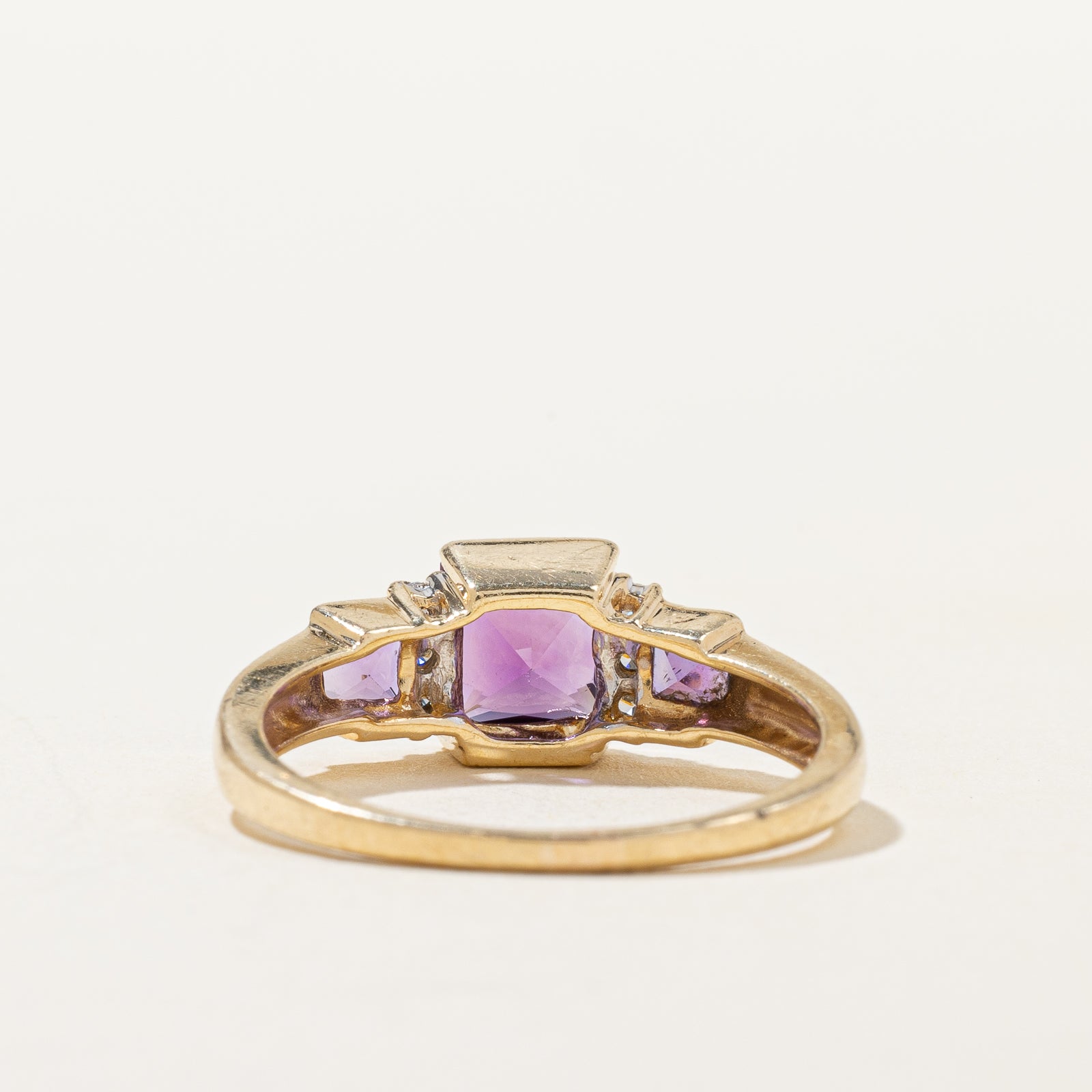 Three Stone Amethyst & Diamond Ring | 1.12ctw, 0.09ctw | SZ 8.75 |
