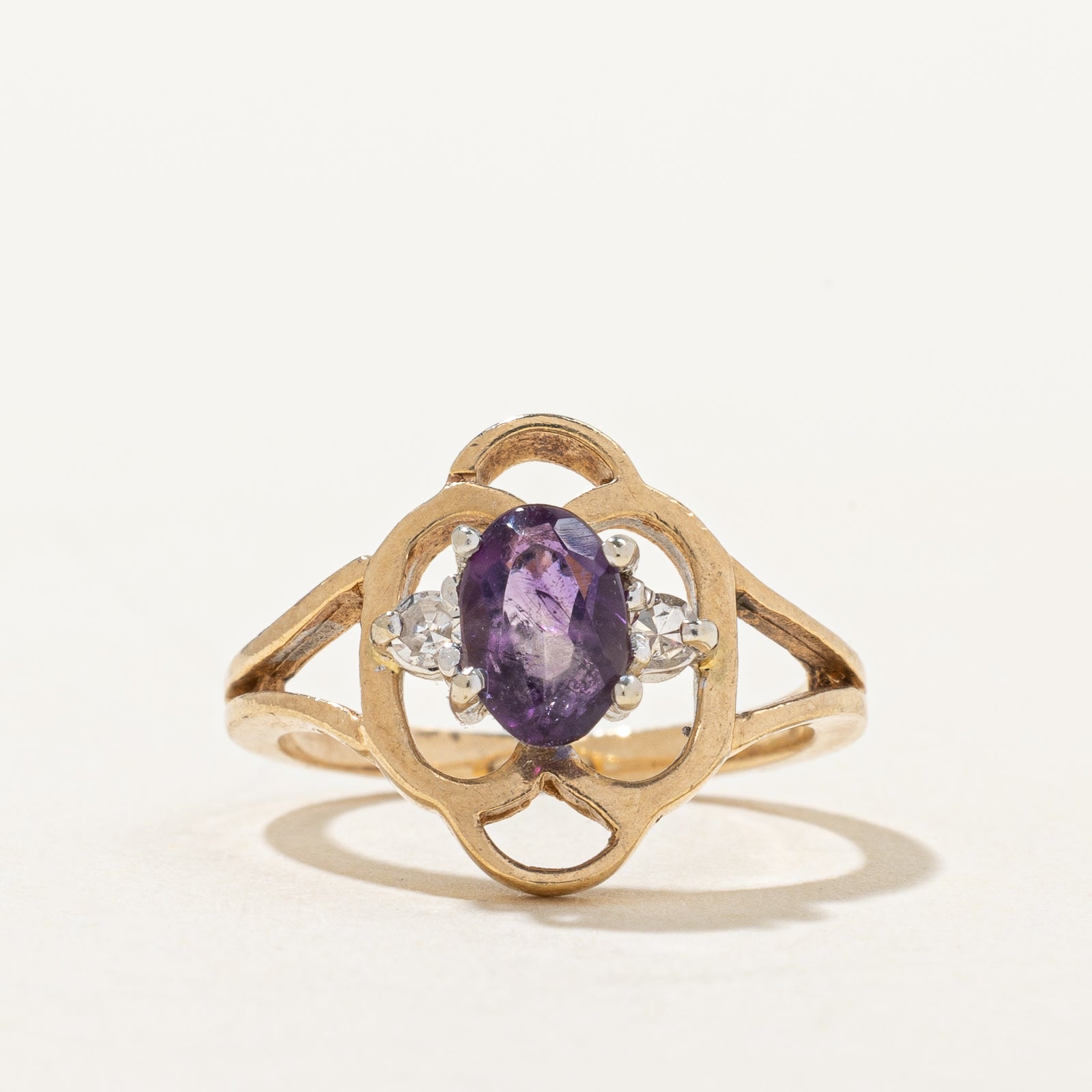 Amethyst & Diamond Open Shank Ring | 0.42ct, 0.05ctw | SZ 2 |