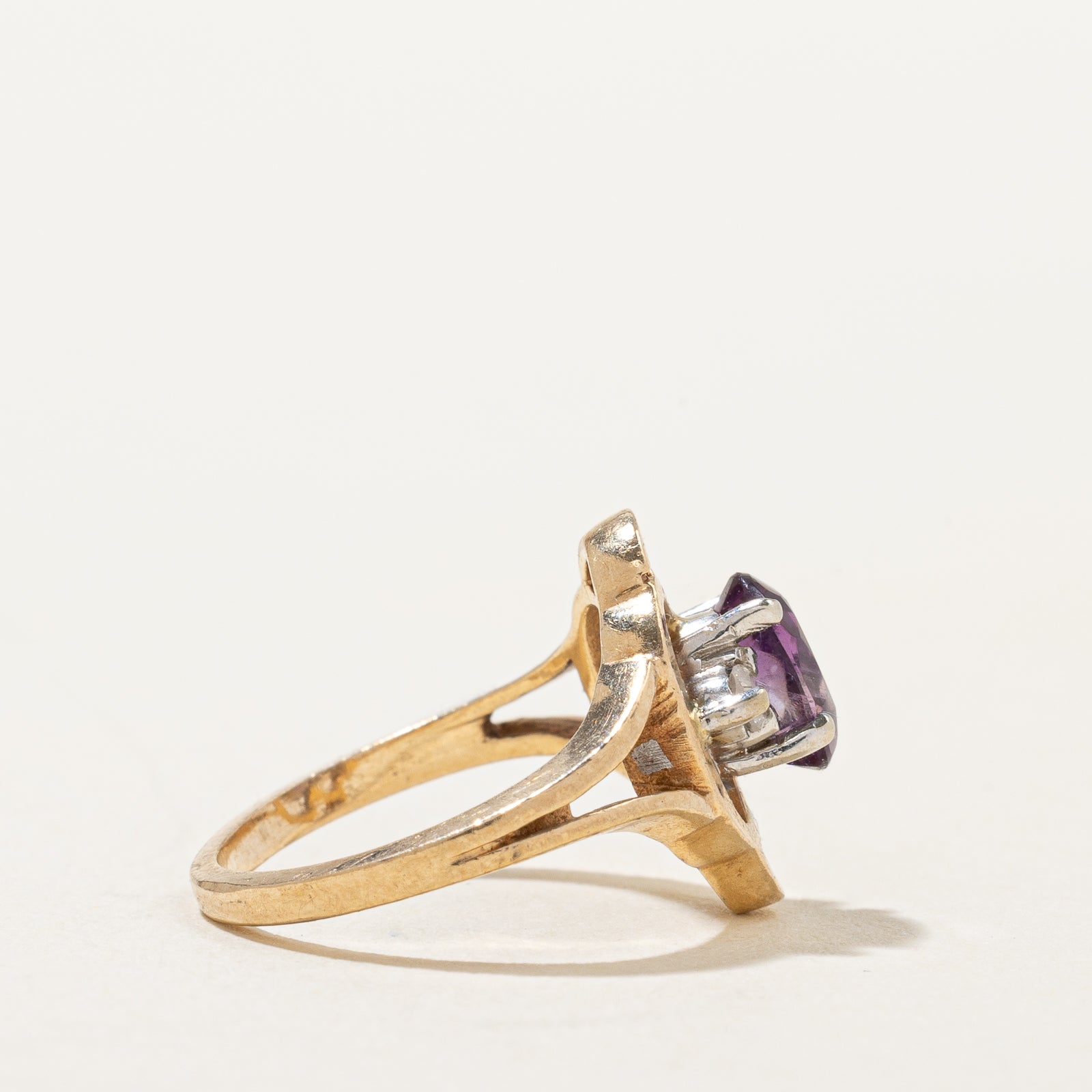 Amethyst & Diamond Open Shank Ring | 0.42ct, 0.05ctw | SZ 2 |