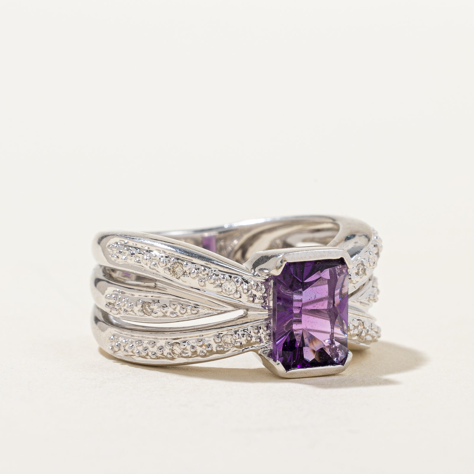 Amethyst & Diamond Reverse Tapered RIng | 1.30ct, 0.05ctw | SZ 6.5 |