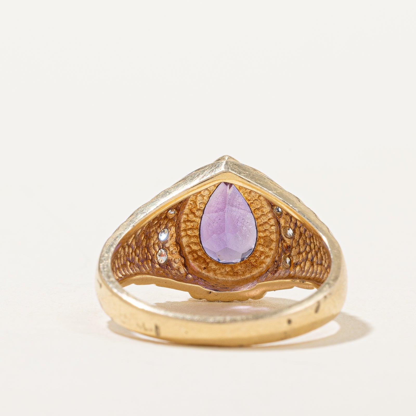 Bezel Set Pear Shaped Amethyst & Diamond Ring | 1.20ct, 0.05ctw | SZ 6.5 |