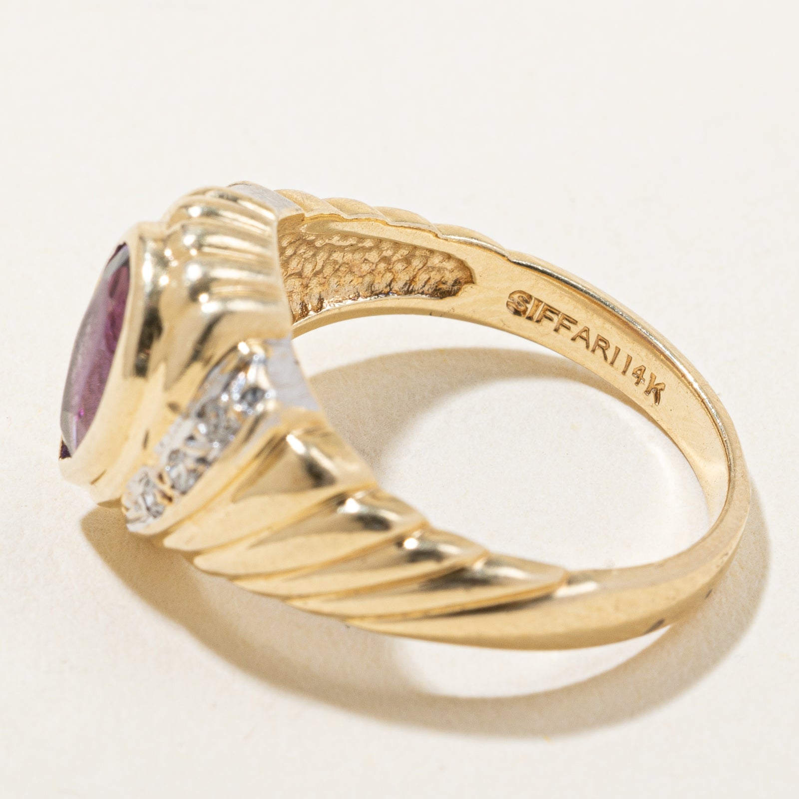 Bezel Set Pear Shaped Amethyst & Diamond Ring | 1.20ct, 0.05ctw | SZ 6.5 |