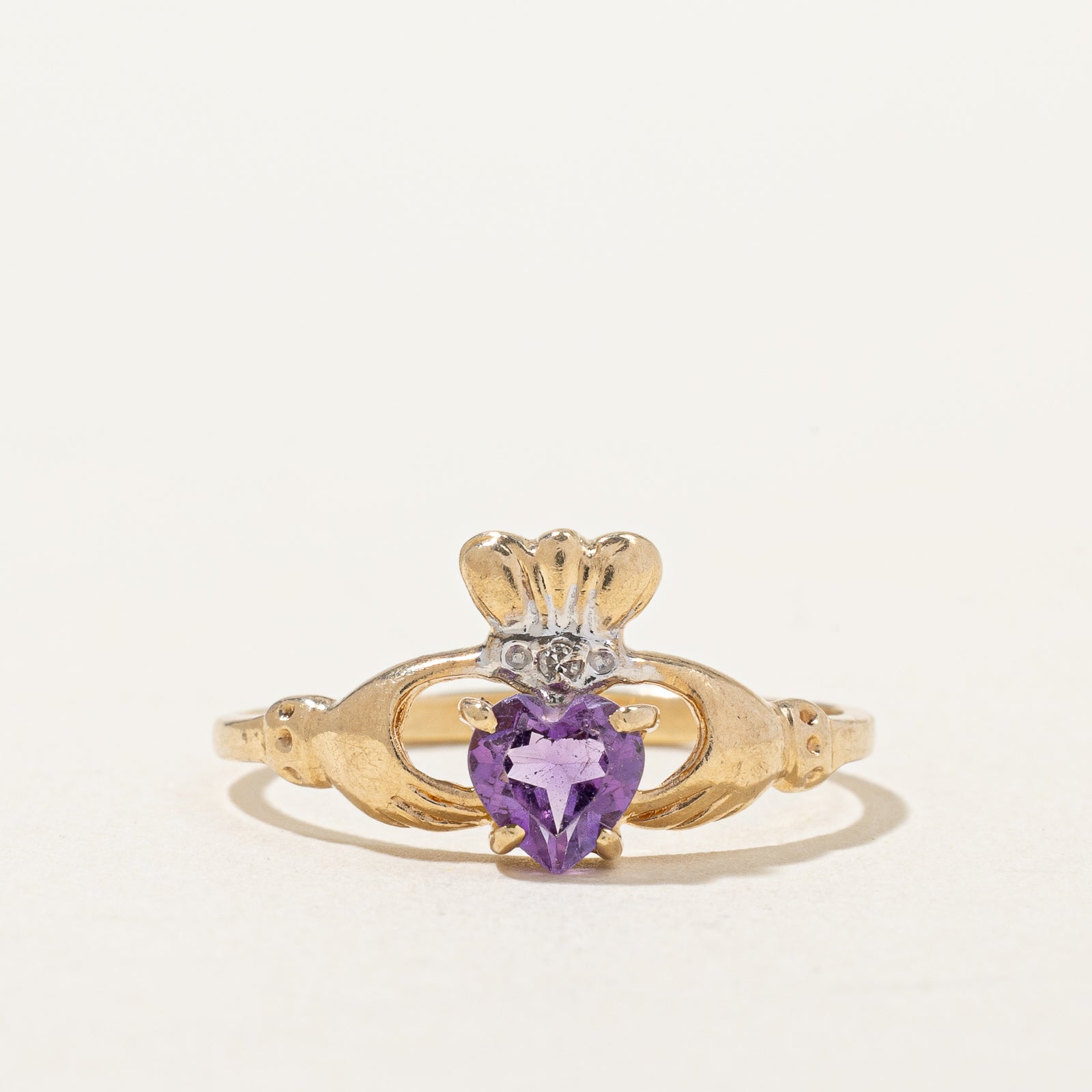 Amethyst & Diamond Claddagh Ring | 0.30ct, 0.005ct | SZ 8.25 |