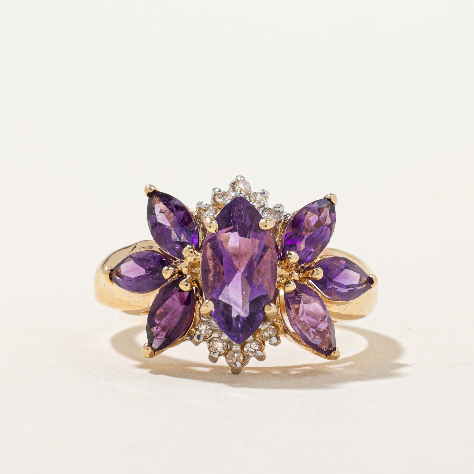 Amethyst & Diamond Cluster Cocktail Ring | 1.40ctw, 0.05ctw | SZ 7 |