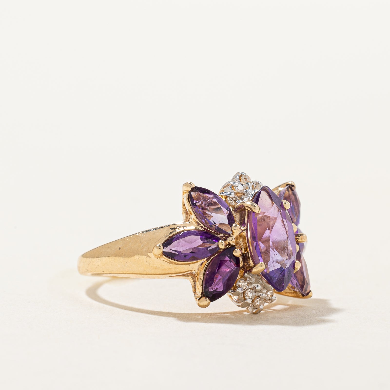 Amethyst & Diamond Cluster Cocktail Ring | 1.40ctw, 0.05ctw | SZ 7 |