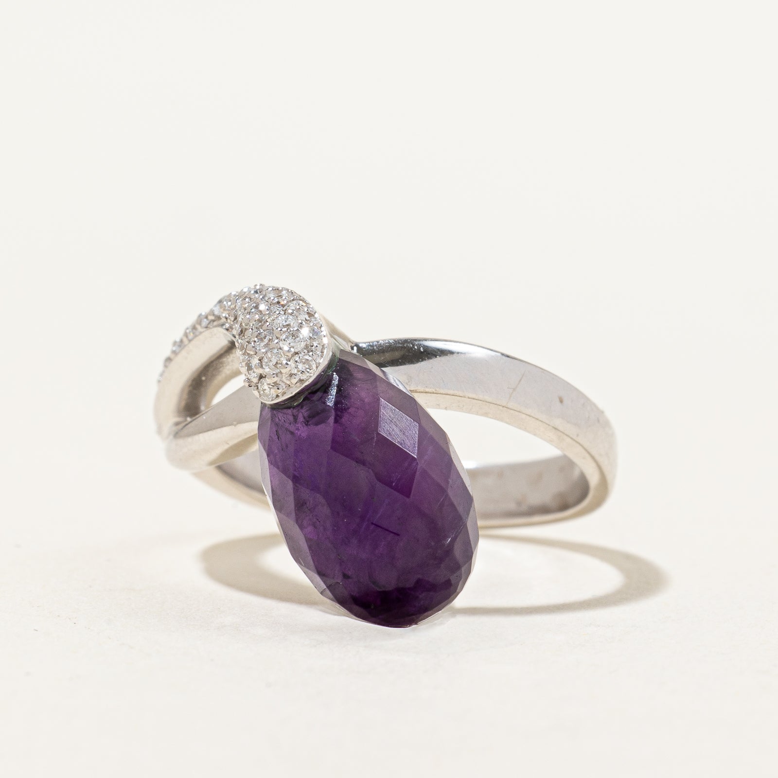 Briolette Amethyst & Diamond Ring | 5.00ct, 0.22ctw | SZ 7 |
