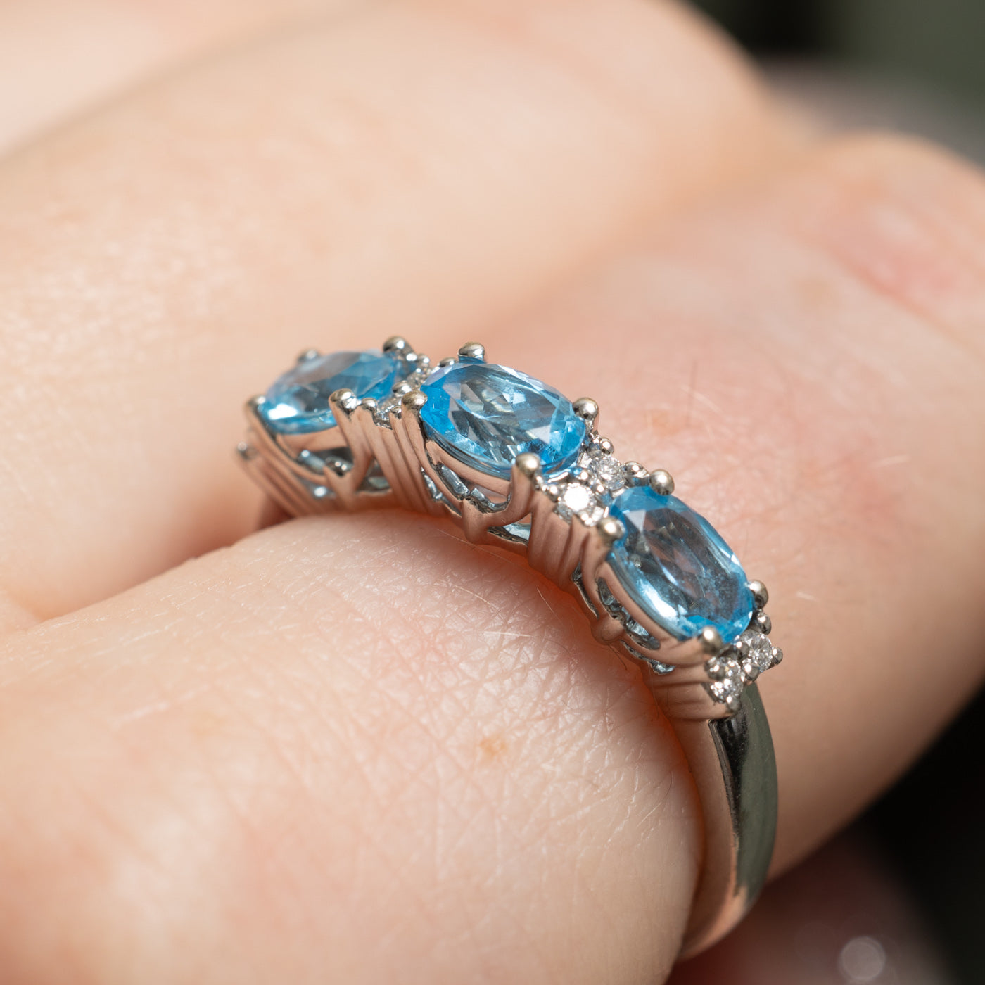 Three Stone Topaz & Diamond Ring | 1.00ctw, 0.05ctw | SZ 7 |