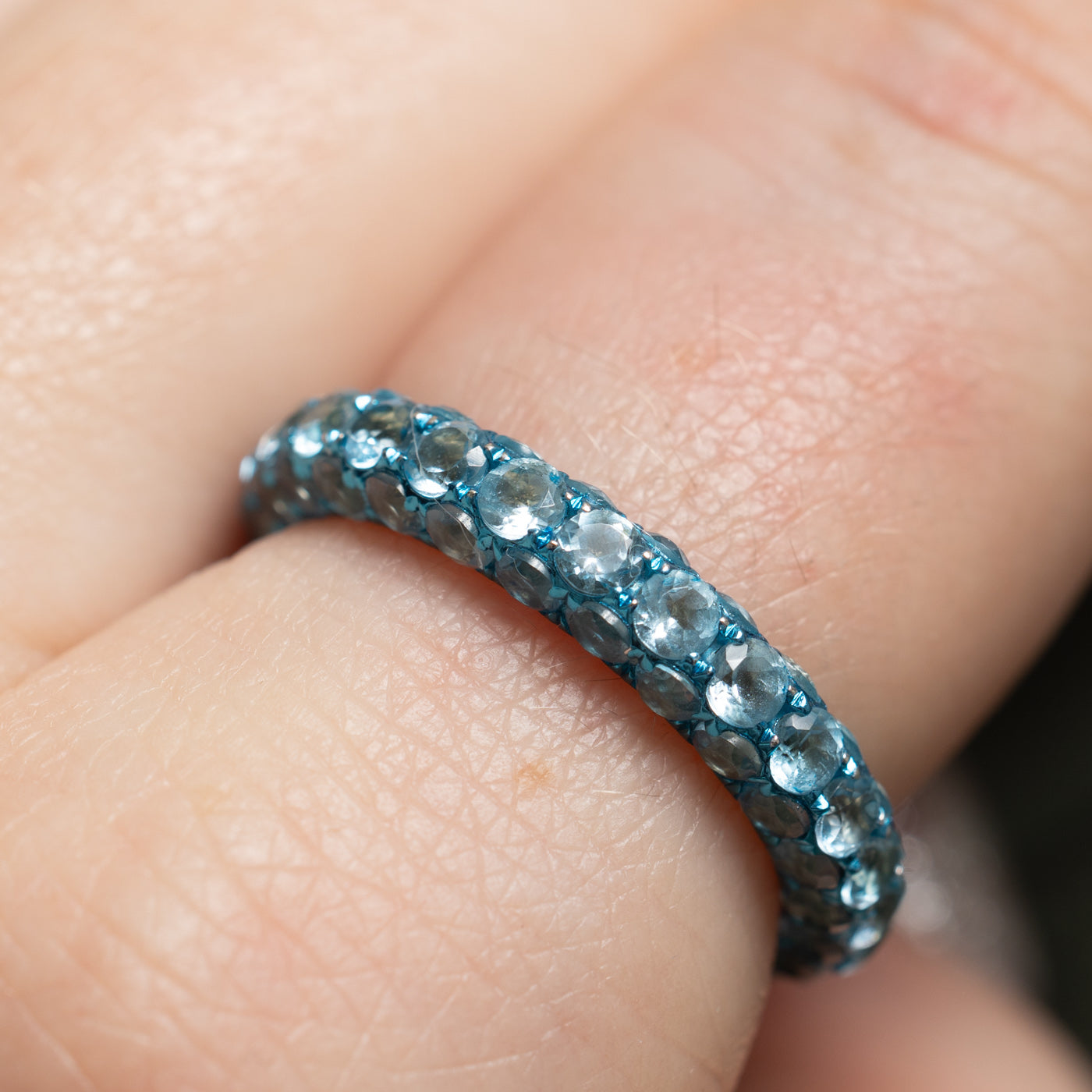 Round Cut Blue Topaz Eternity Ring | 4.80ctw | SZ 7 |