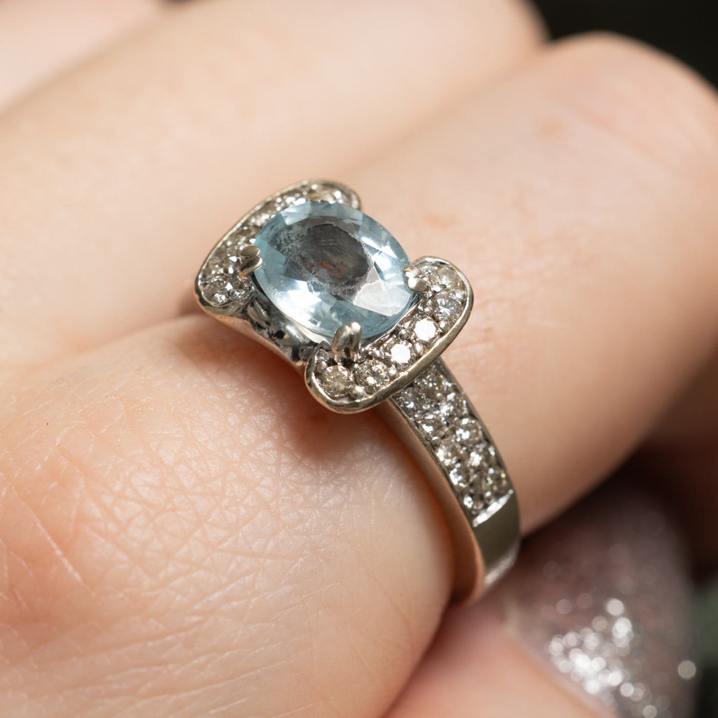 Aquamarine & Diamond Cocktail Ring | 1.60ct, 0.38ctw | SZ 8 |