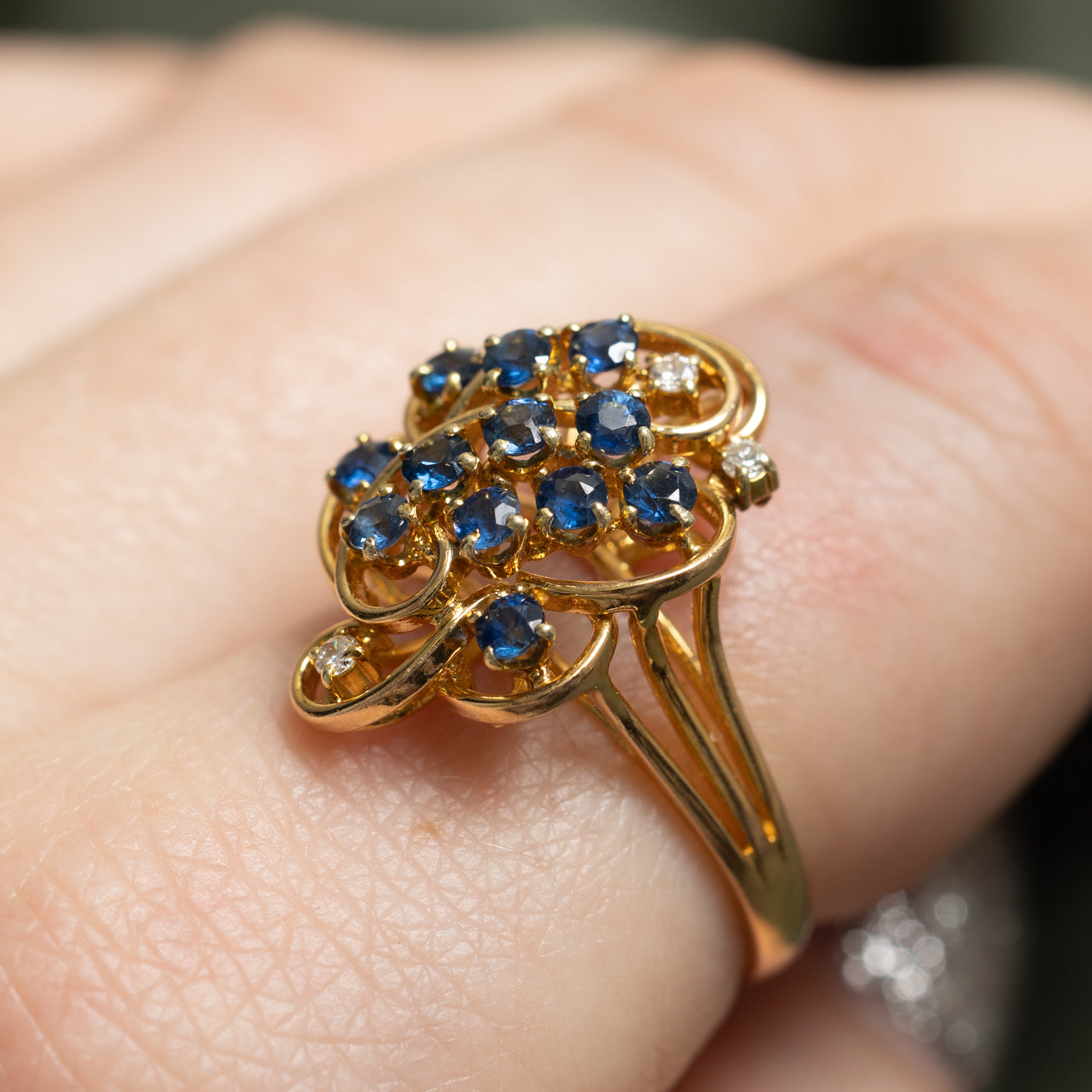 Sapphire & Diamond Cluster Cocktail Ring | 0.50ctw, 0.04ctw | SZ 7.25 |