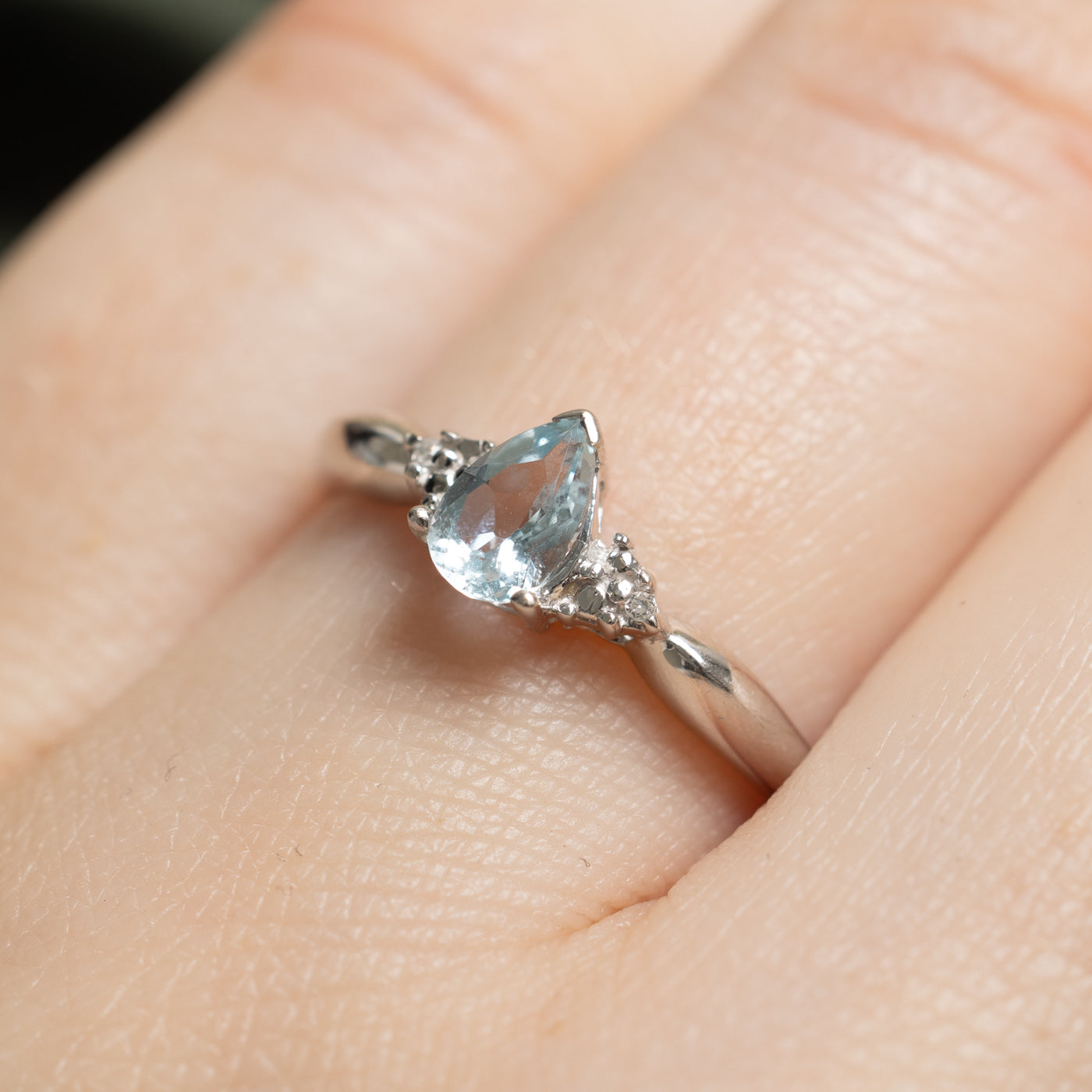 Pear Cut Aquamarine & Diamond Ring | 0.38ct, 0.008ctw | SZ 7.25 |