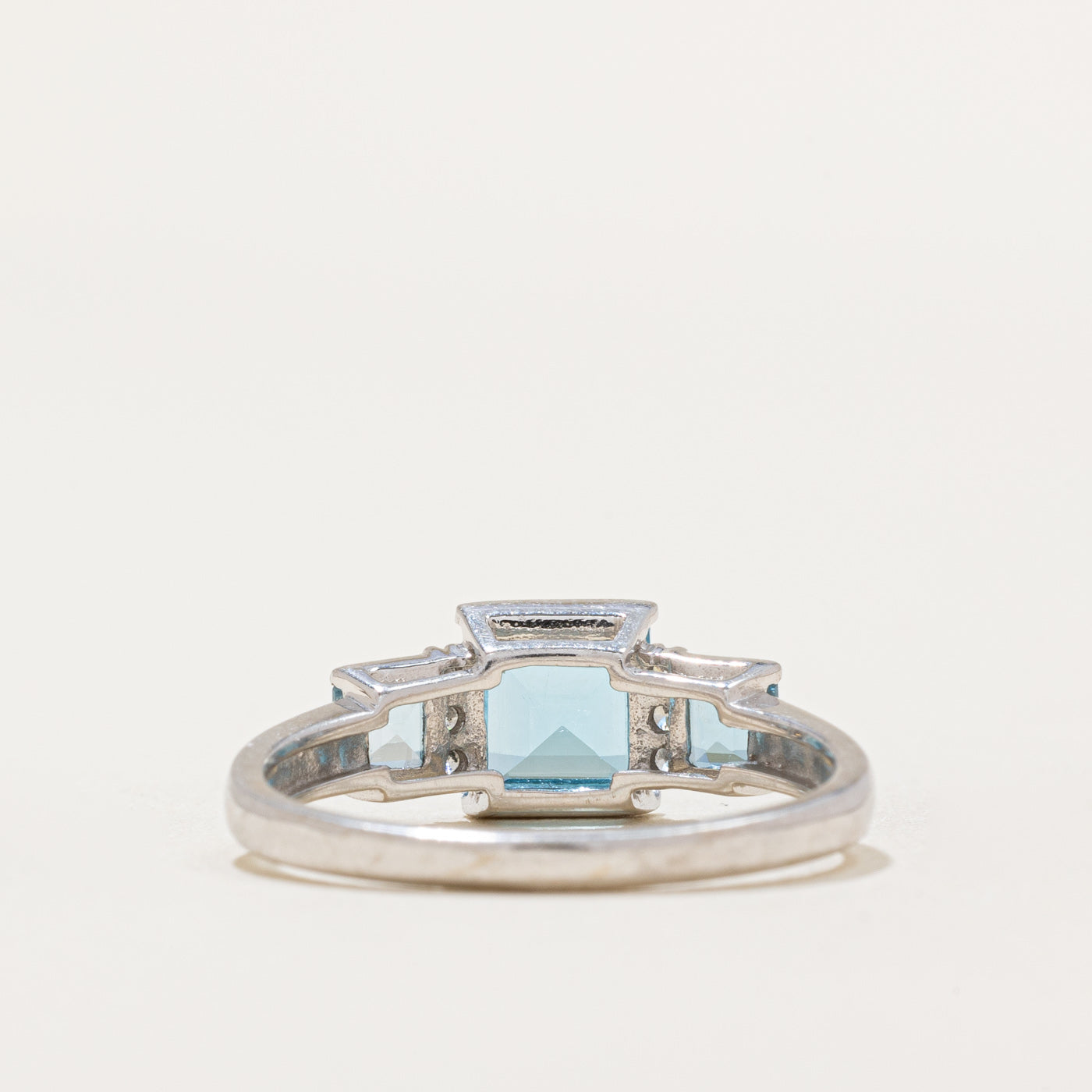 Three Stone Princess Cut Topaz & Diamond Ring | 1.50ctw, 0.05ctw | SZ 7.25 |