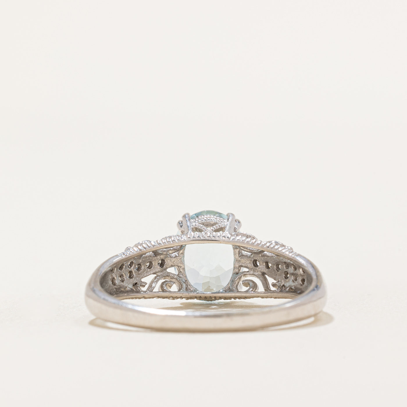 Bague en filigrane conique aigue-marine et diamants | 1,40 ct, 0,02 ct au total | Taille 9,75 |
