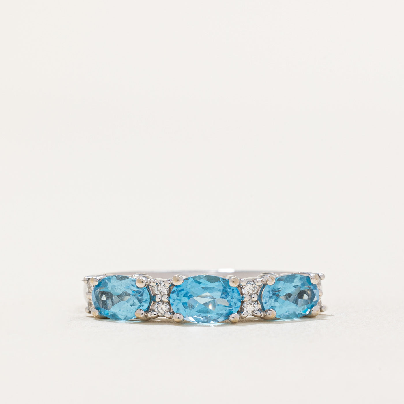 Three Stone Topaz & Diamond Ring | 1.00ctw, 0.05ctw | SZ 7 |