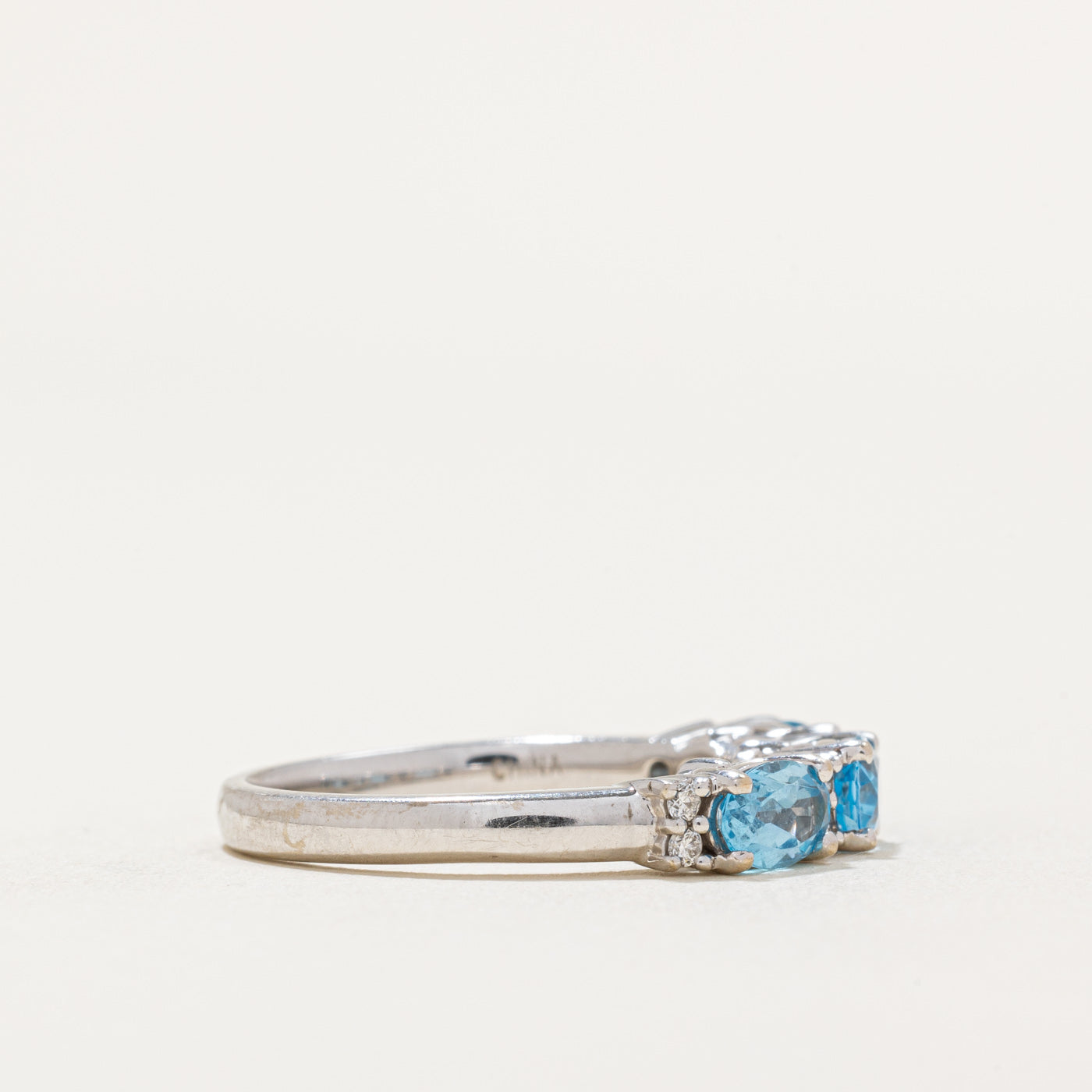 Three Stone Topaz & Diamond Ring | 1.00ctw, 0.05ctw | SZ 7 |