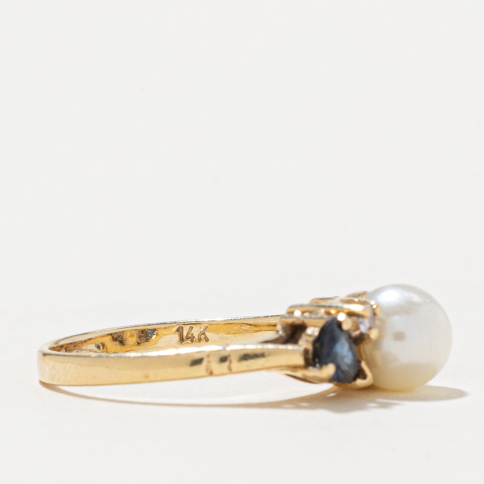 Pearl, Sapphire & Diamond Ring | 0.50ctw, 0.04ct | SZ 5.5