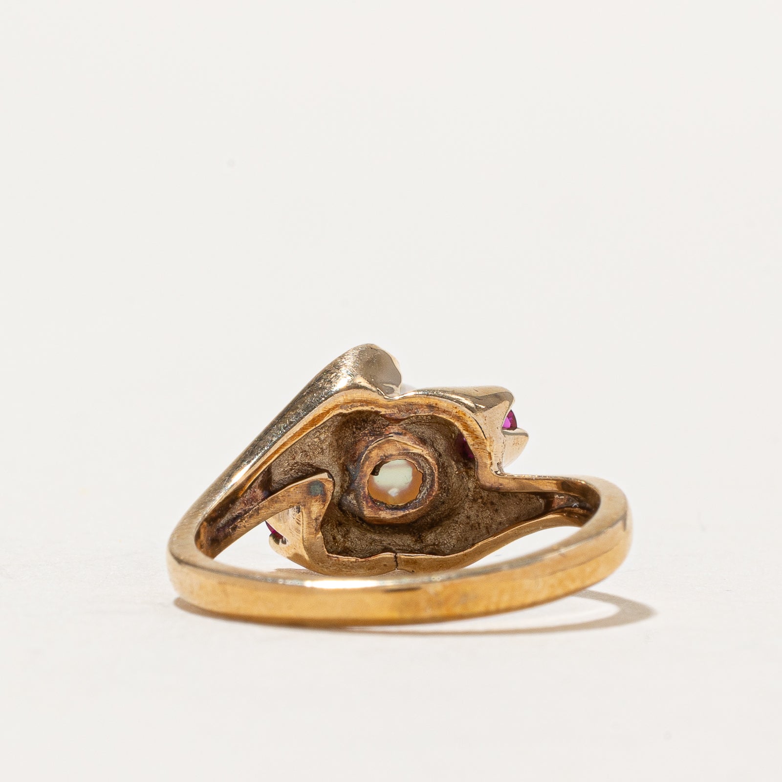 Pearl & Synthetic Ruby Bypass Ring | 0.14ctw | SZ 5.25