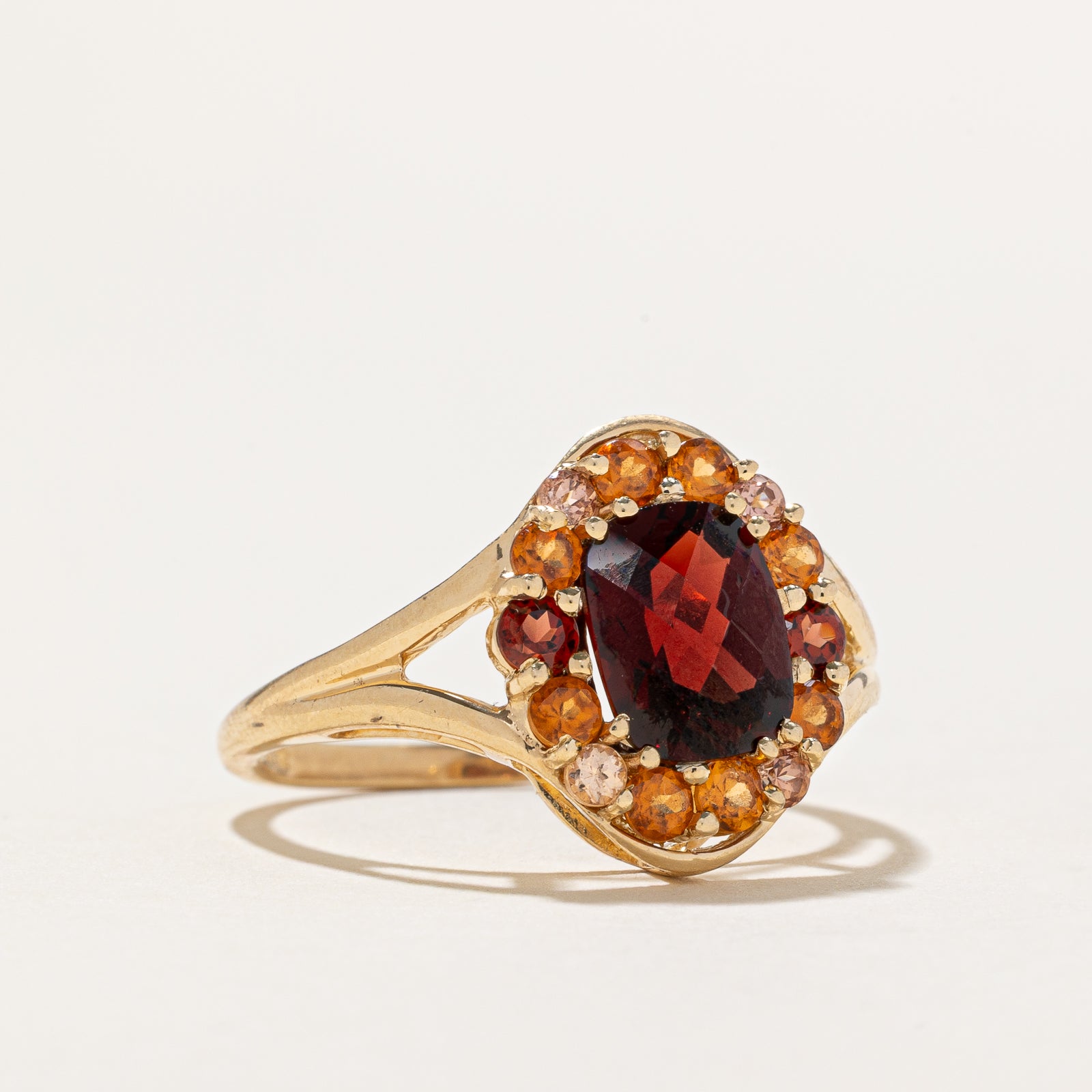 Garnet Halo Open Shank Tapered Ring | 3.20ctw | SZ 10